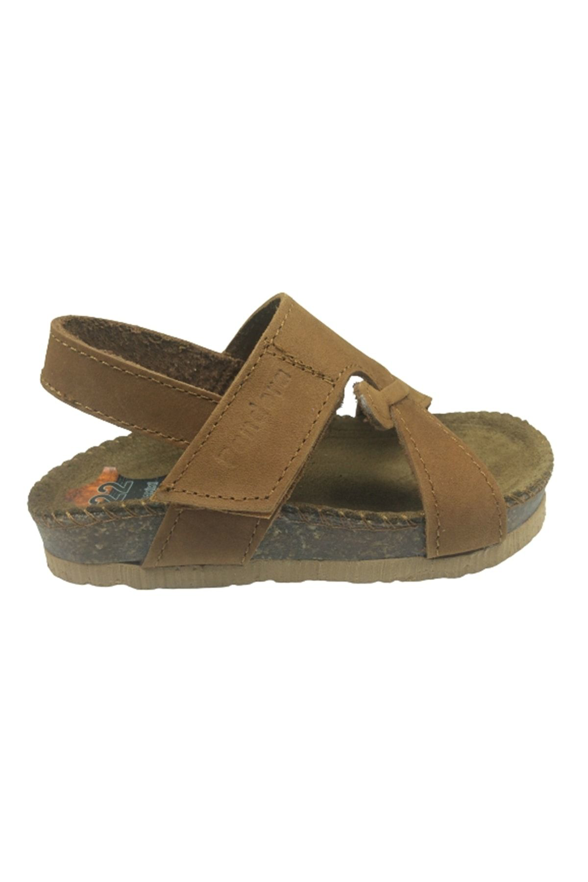 Bebe Erkek Çocuk Sandalet Tarçın Nubuk Yandan Cırtlı Deri Mantar