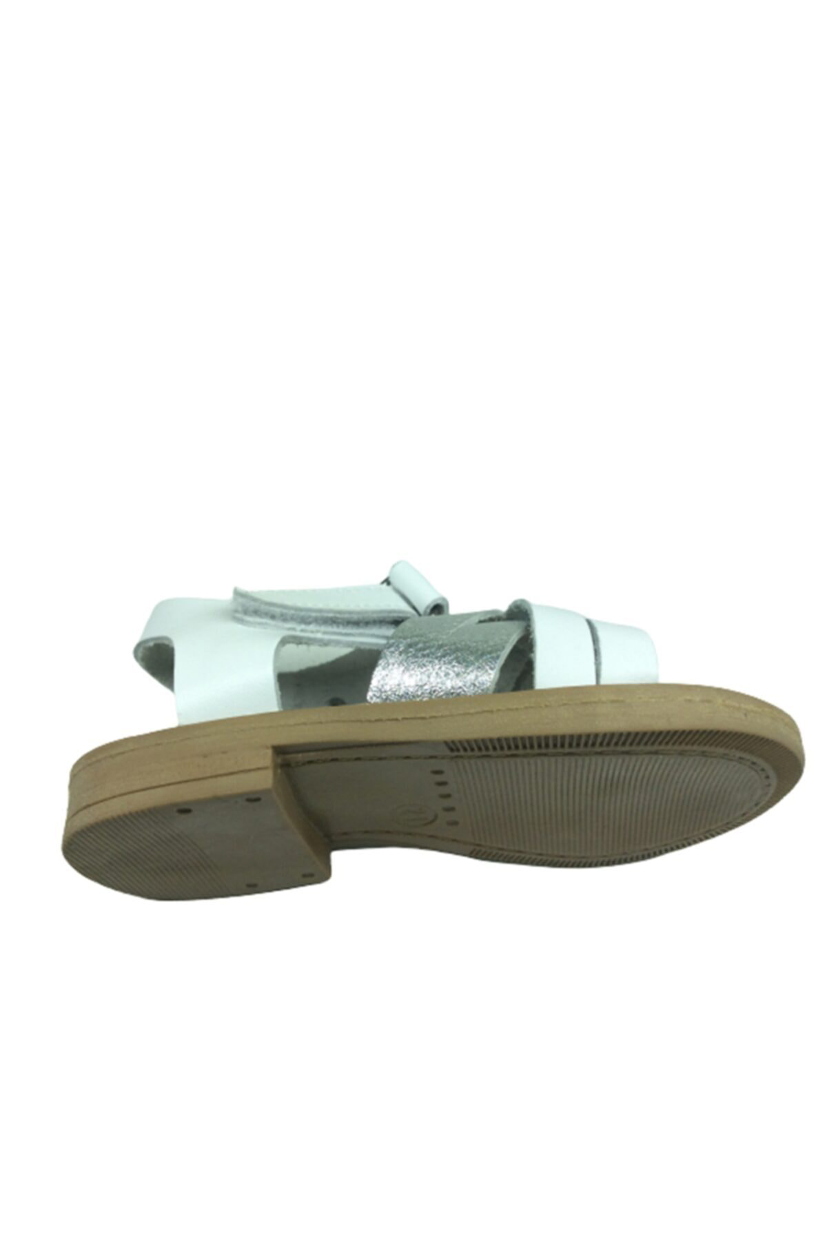 Bebe kız Çocuk Sandalet  beyaz Gümüş Önü Çapraz Atkılı Bilekten C