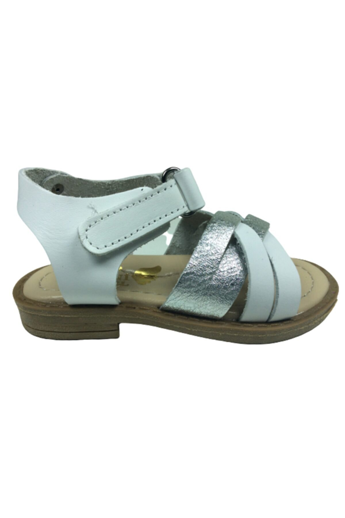 Bebe kız Çocuk Sandalet  beyaz Gümüş Önü Çapraz Atkılı Bilekten C