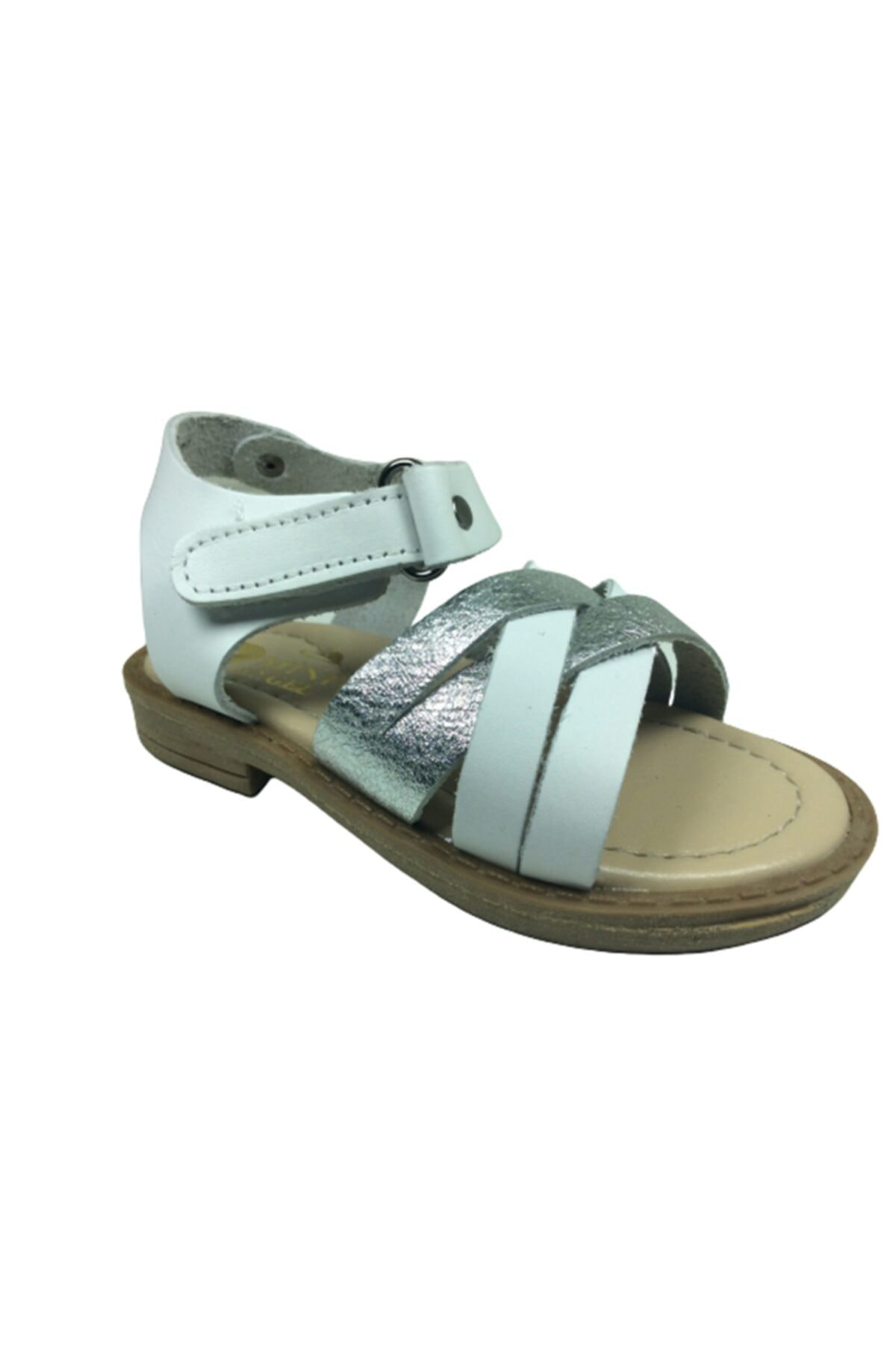 Bebe kız Çocuk Sandalet  beyaz Gümüş Önü Çapraz Atkılı Bilekten C