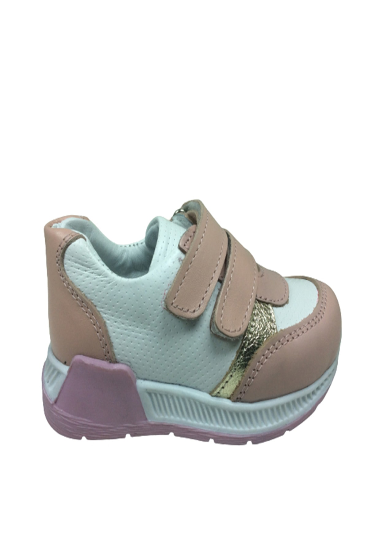 Bebe Kız Çocuk Spor Ayakkabı Pudra - Beyaz Cırtlı Deri Anatomik