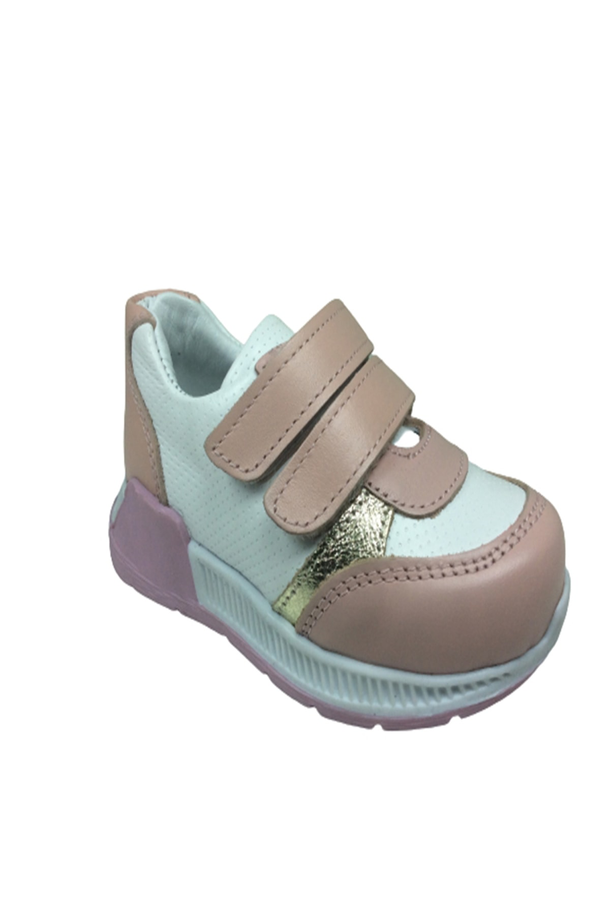 Bebe Kız Çocuk Spor Ayakkabı Pudra - Beyaz Cırtlı Deri Anatomik