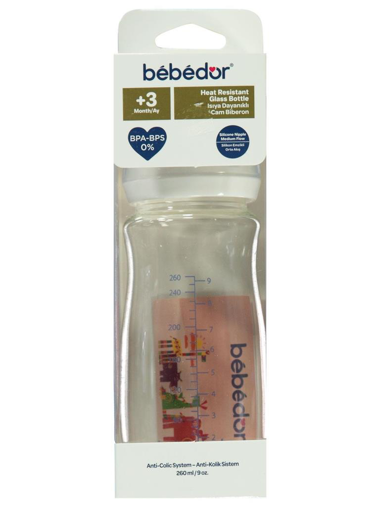 Bebedor Geniş Ağızlı Isıya Dayanıklı Cam Biberon 260ml 51301 Bebedor Geniş Ağızlı Isıya Dayanıklı Cam Biberon 260ml 51301