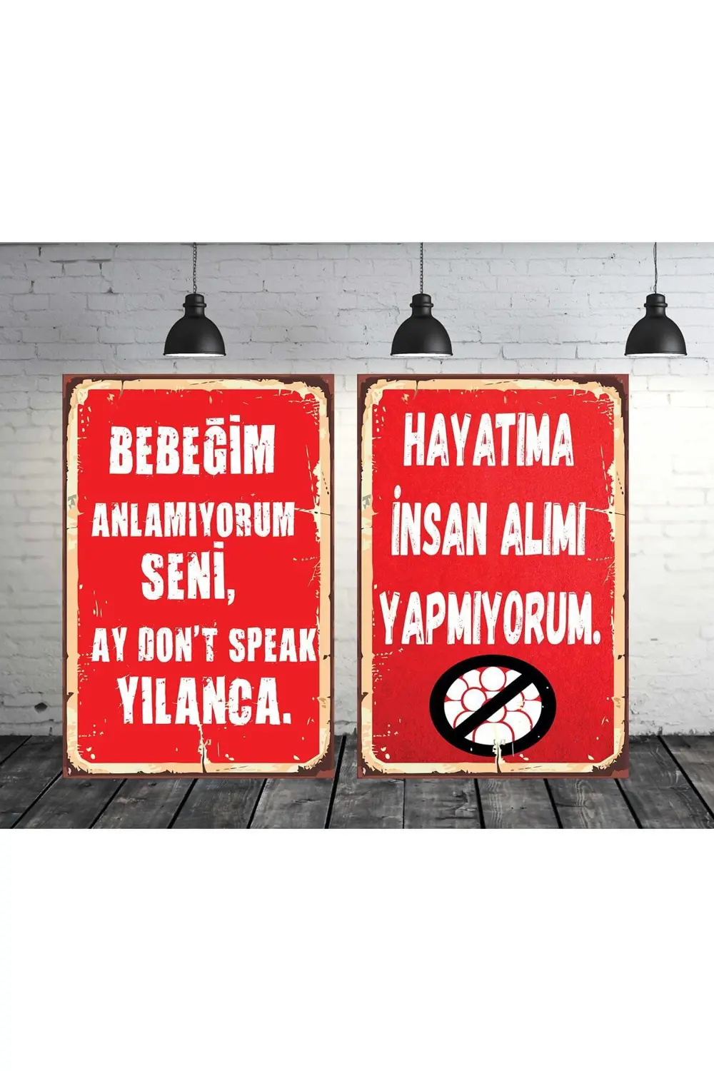 Bebeğim Anlamıyorum Seni Seti 2 Adet 20x30 Cm Retro Ahşap Tablo