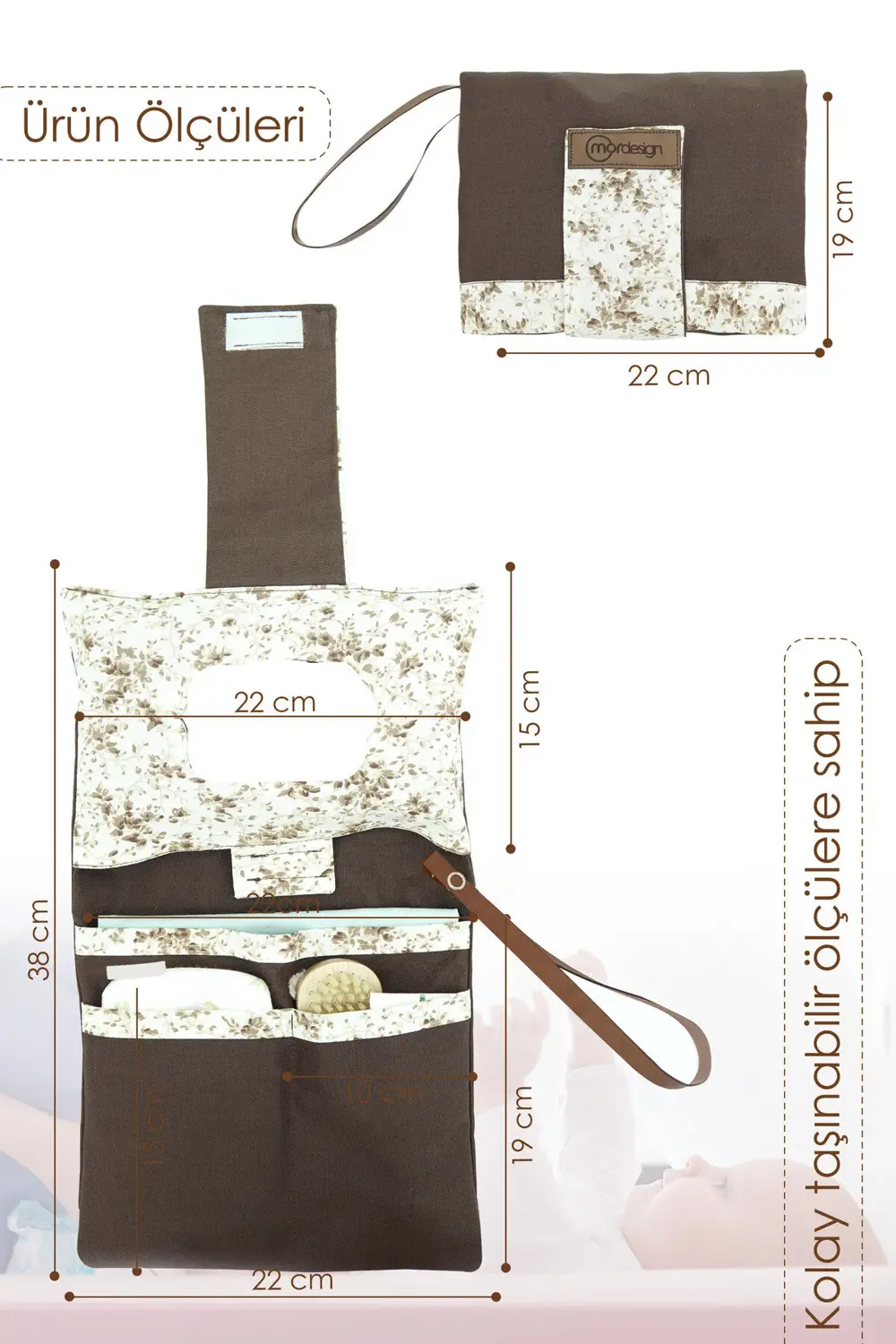 Mordesign Bebek Alt Açma Bakım Çantası, Anne Bebek Organizeri, Yıkanabilir,