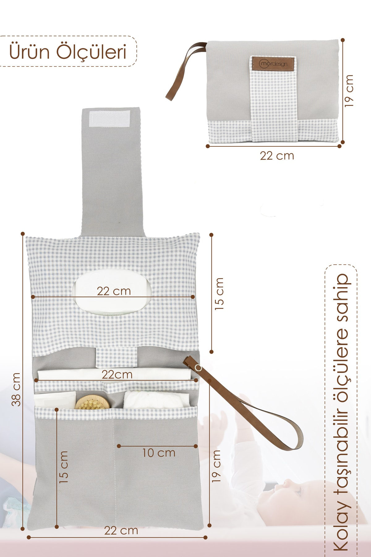 Mordesign Bebek Alt Açma Bakım Çantası, Anne Bebek Organizeri, Yıkanabilir,