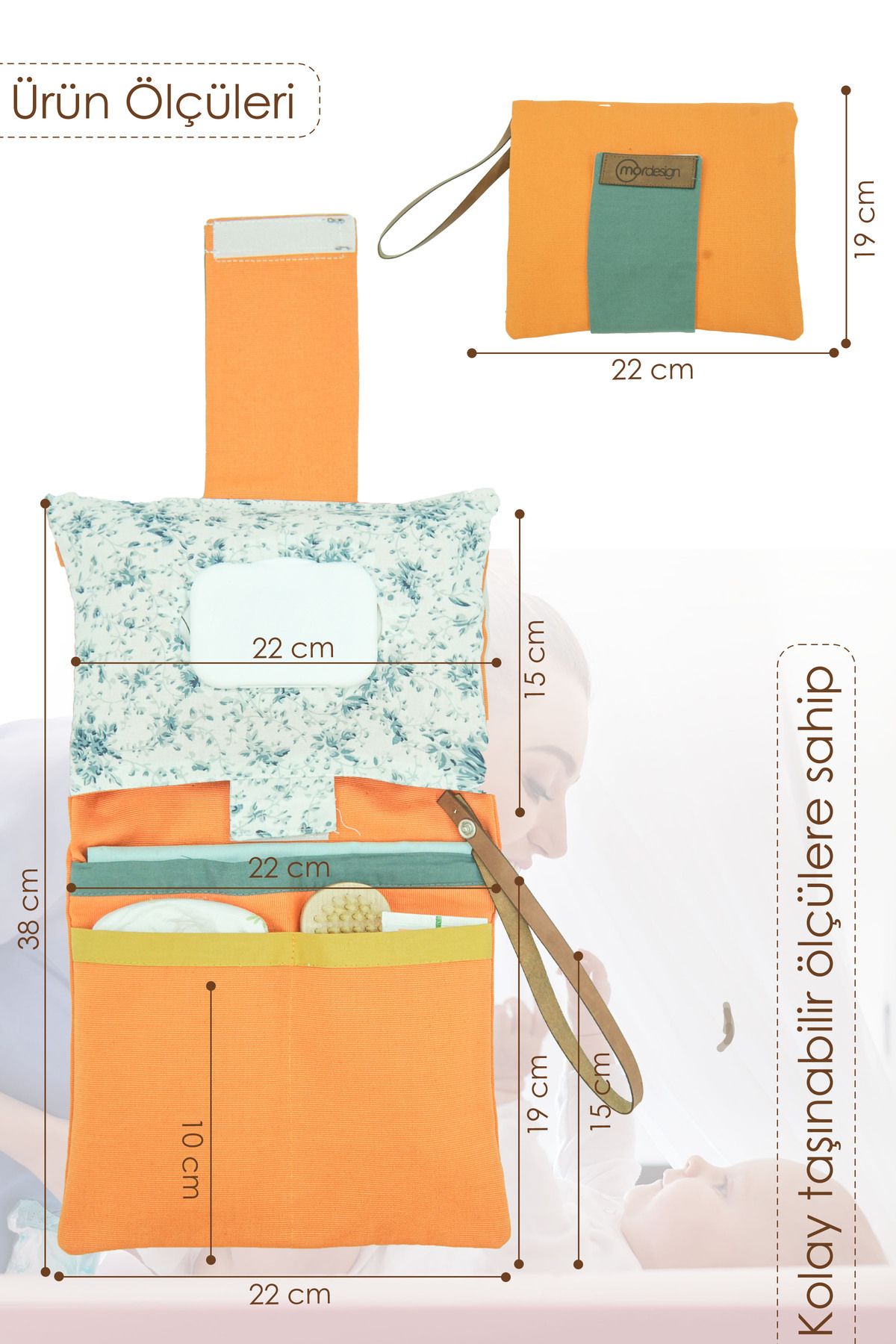 Mordesign Bebek Alt Açma Bakım Çantası, Anne Bebek Organizeri, Yıkanabilir,