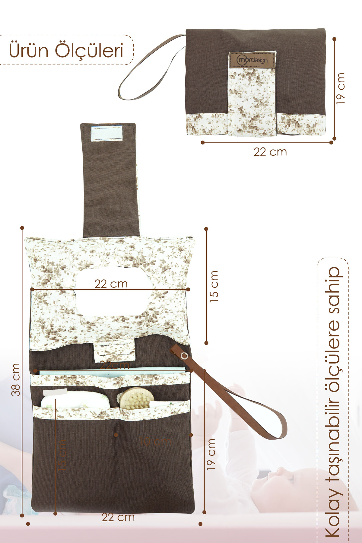 Mordesign Bebek Alt Açma Bakım Çantası, Anne Bebek Organizeri, Yıkanabilir,