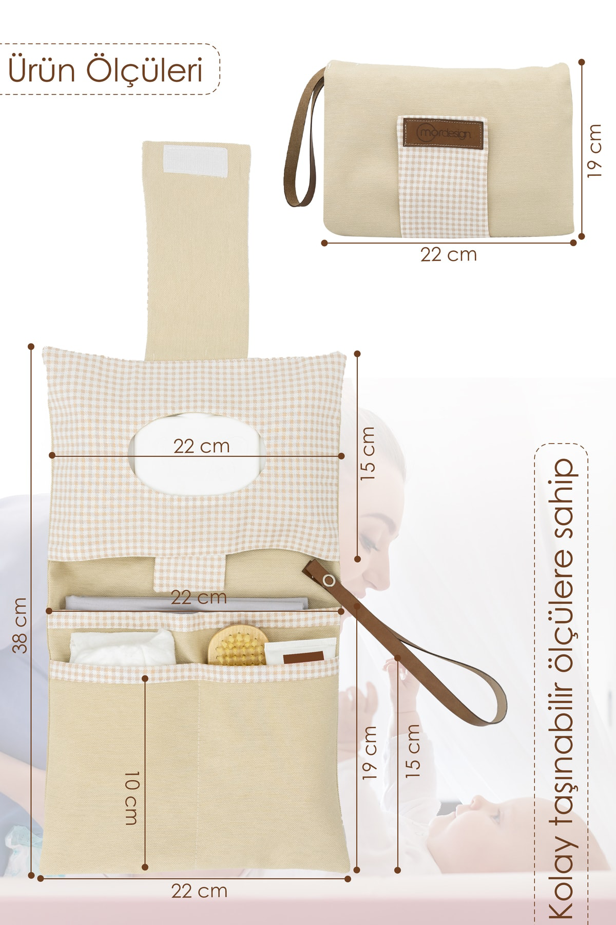 Mordesign Bebek Alt Açma Bakım Çantası, Anne Bebek Organizeri, Yıkanabilir,