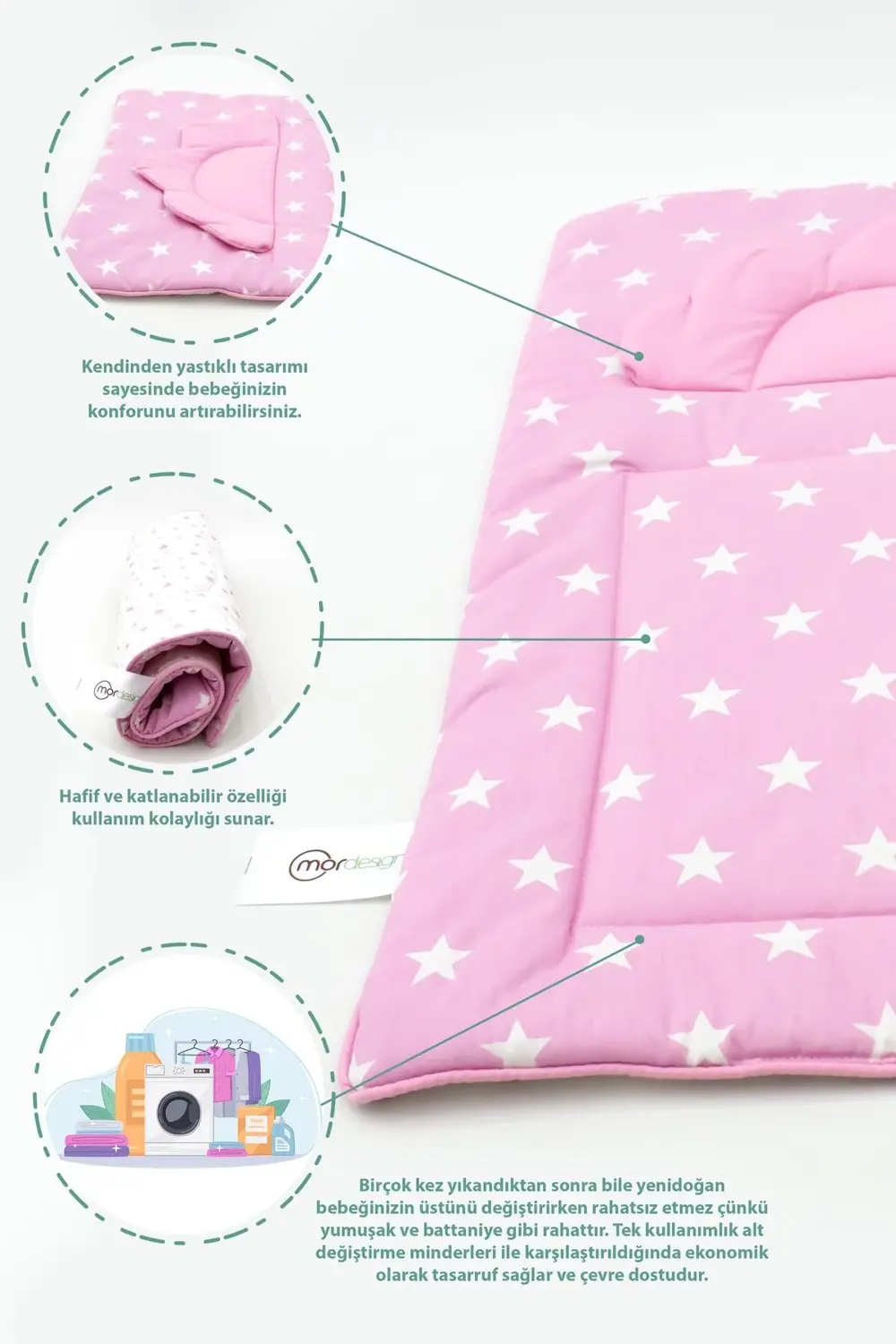 Bebek Alt Açma Minderi, Yıkanabilir, Elyaf Dolgulu Alt Değiştirme