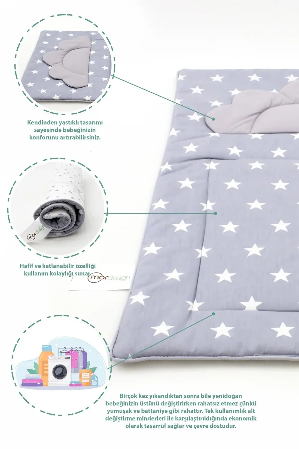 Bebek Alt Açma Minderi, Yıkanabilir, Elyaf Dolgulu Alt Değiştirme