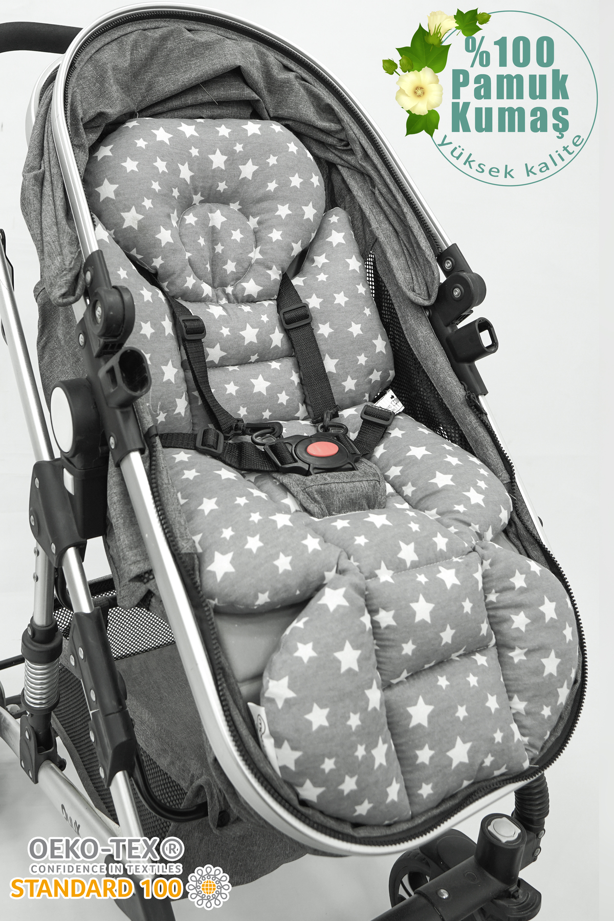 Mordesign Bebek Arabası Minderi, Bel Destekli, Çift Taraflı, Stars Serisi,