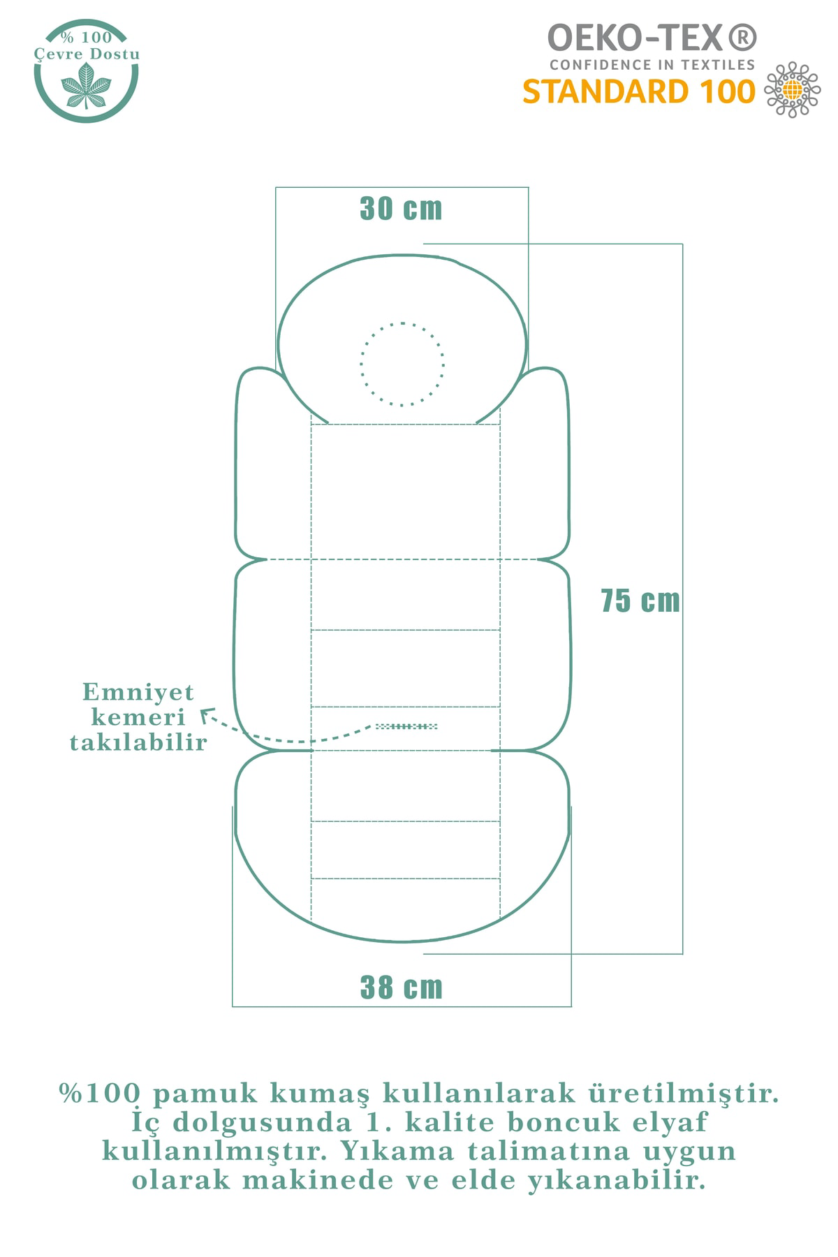 Mordesign Bebek Arabası Minderi, Bel Destekli, Ekose Desen, Çift Taraflı, K