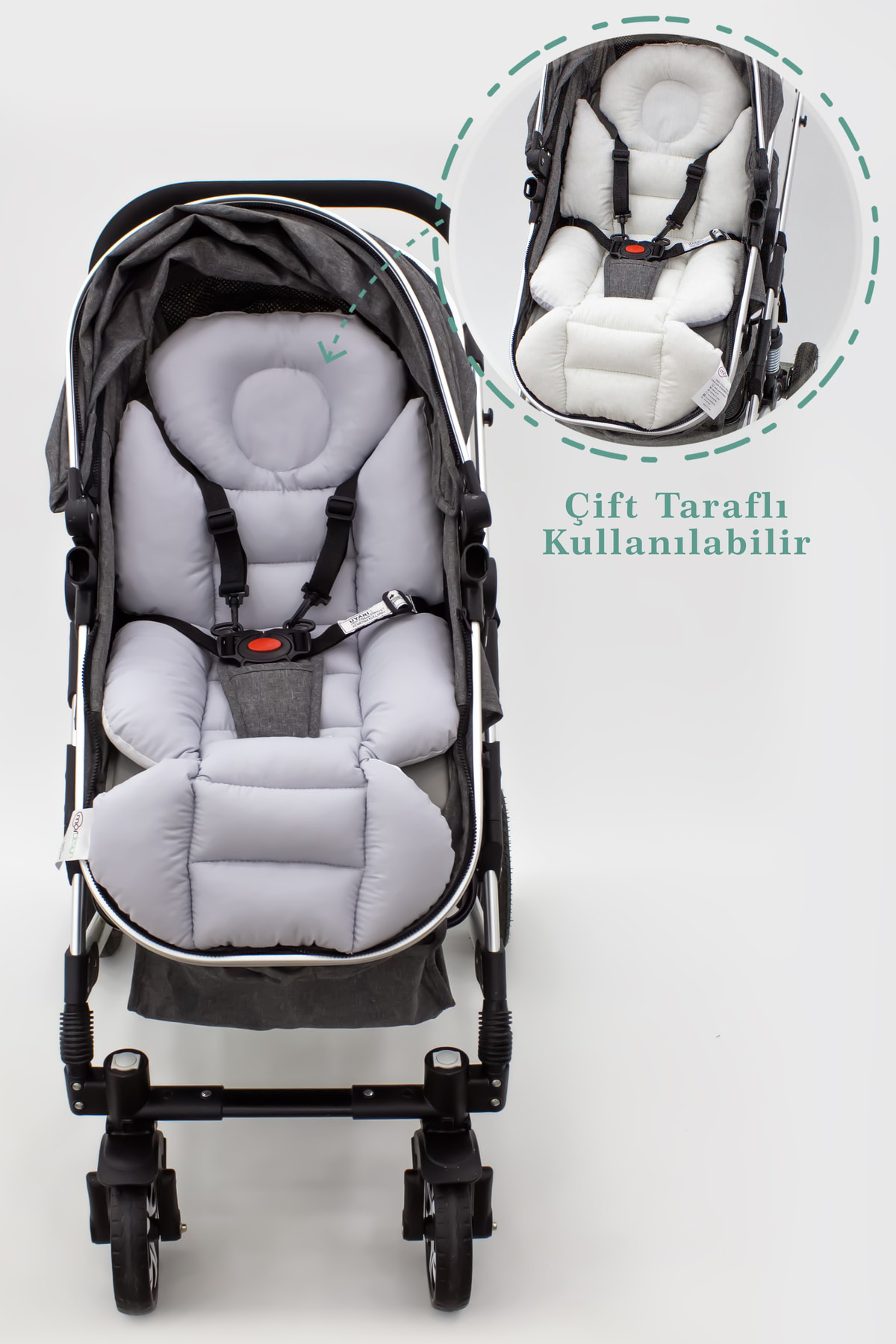 Mordesign Bebek Arabası Minderi, Bel Destekli, Plain Desen, Çift Taraflı, G