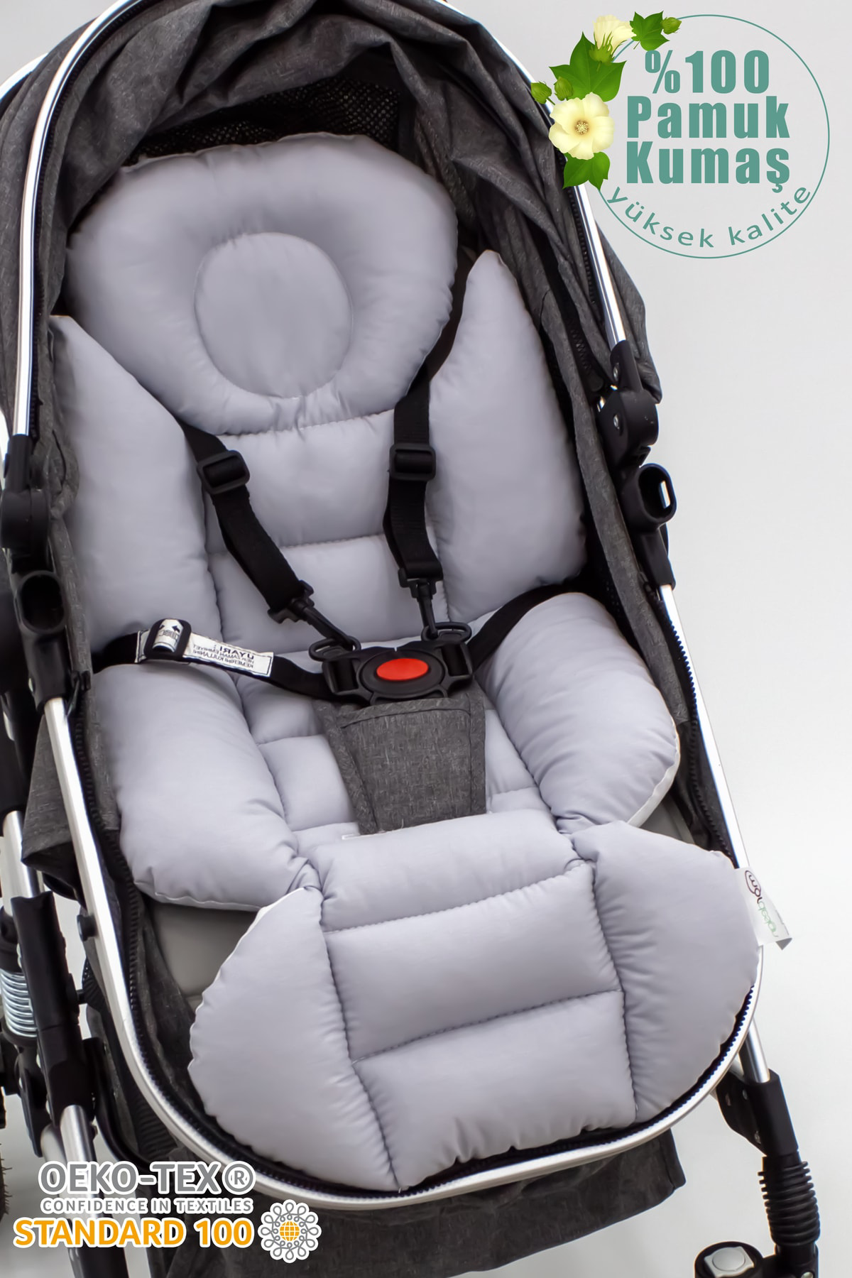 Mordesign Bebek Arabası Minderi, Bel Destekli, Plain Desen, Çift Taraflı, G