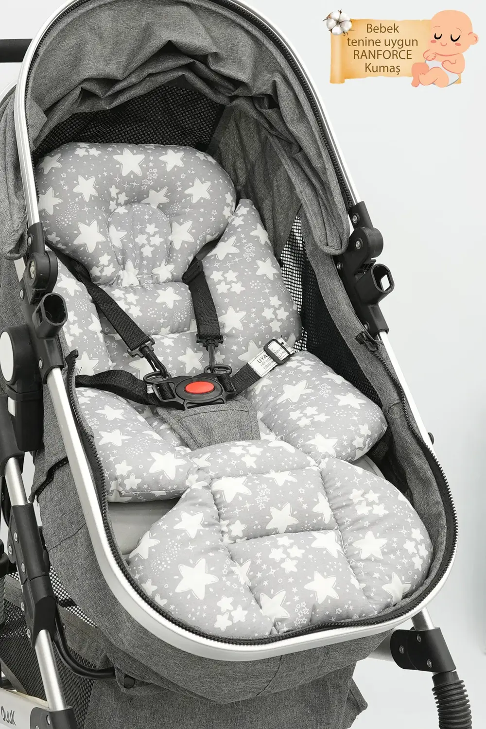 Mordesign Bebek Arabası Minderi, Bel Destekli, Çift Taraflı, Big Stars Seri