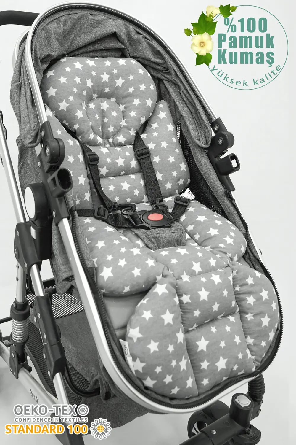 Mordesign Bebek Arabası Minderi, Bel Destekli, Çift Taraflı, Stars Serisi,