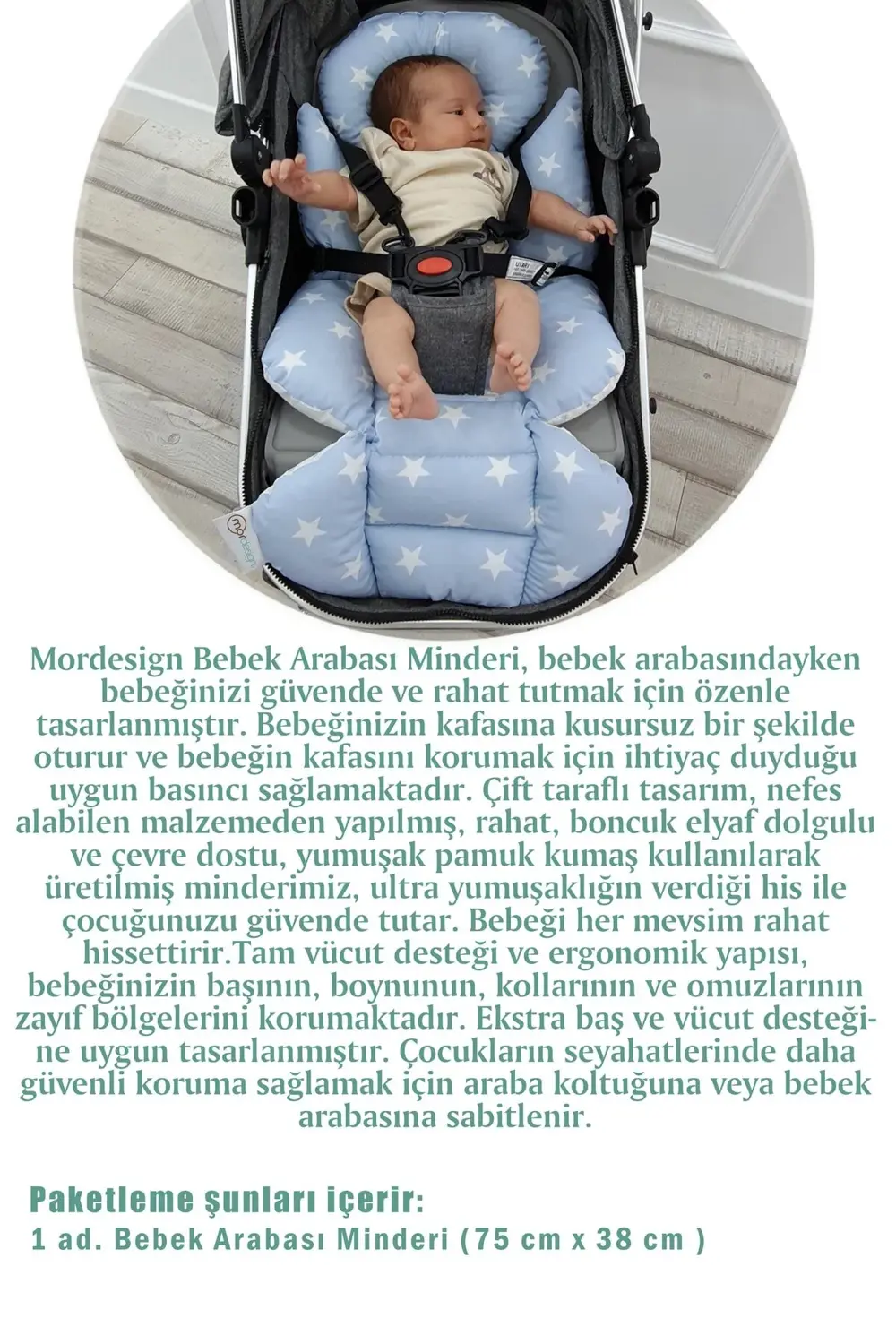 Mordesign Bebek Arabası Minderi, Bel Destekli, Ekose Desen, Kahverengi