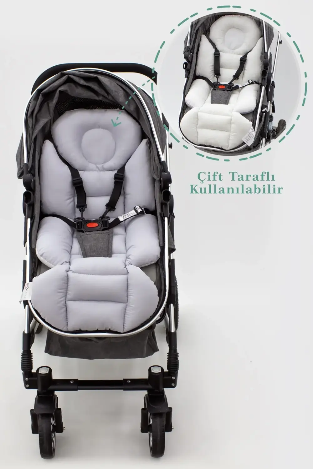 Mordesign Bebek Arabası Minderi, Bel Destekli, Plain Desen, Çift Taraflı, G