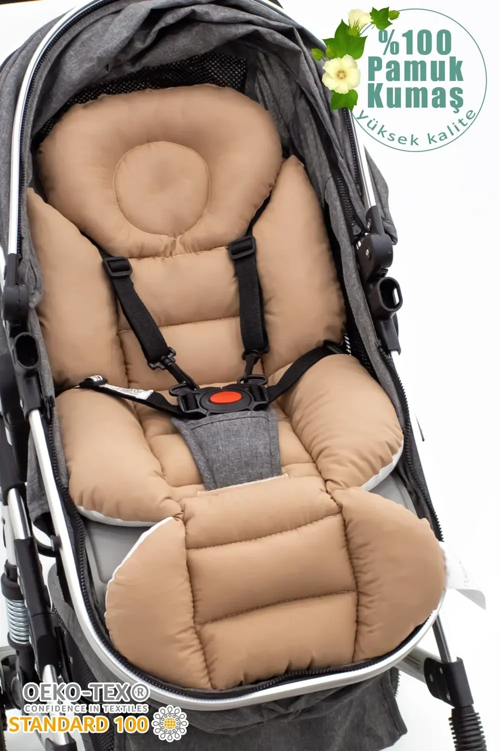 Mordesign Bebek Arabası Minderi, Bel Destekli, Plain Desen, Çift Taraflı, K