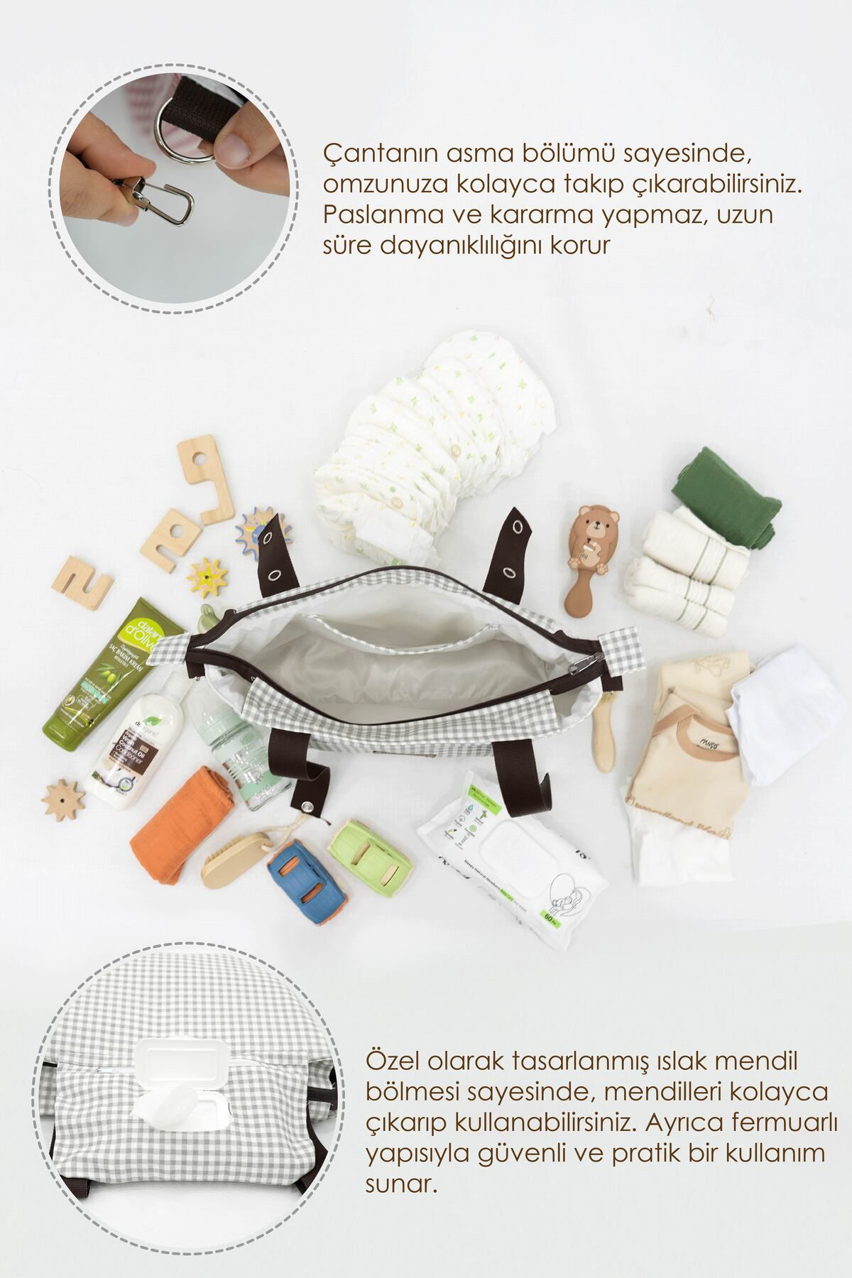 Mordesign Bebek Arabası Organizer Çanta, Omuz Akılı , Anne Bebek Bakım Çant