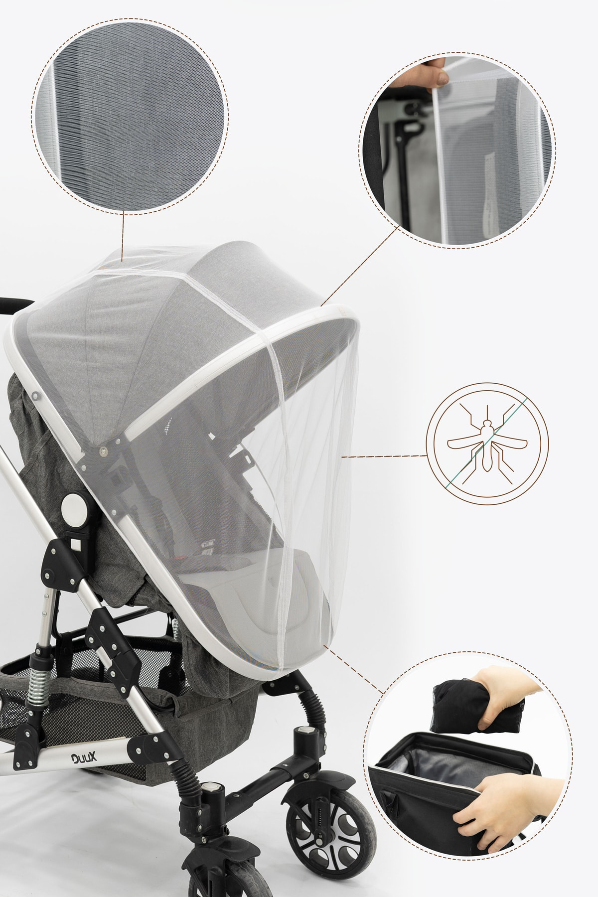 Mordesign Bebek Arabası Sinekliği/Cibinliği, Sahra Serisi, Beyaz (Tüm Bebek