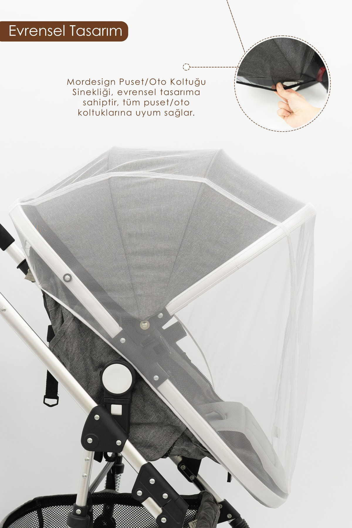 Mordesign Bebek Arabası Sinekliği/Cibinliği, Sahra Serisi, Beyaz (Tüm Bebek