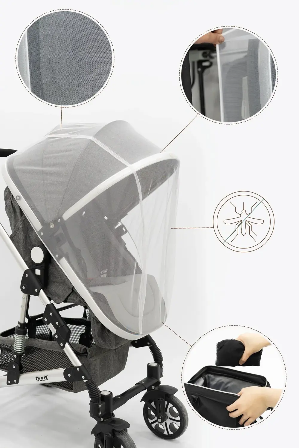 Mordesign Bebek Arabası Sinekliği/Cibinliği, Sahra Serisi, Beyaz (Tüm Bebek