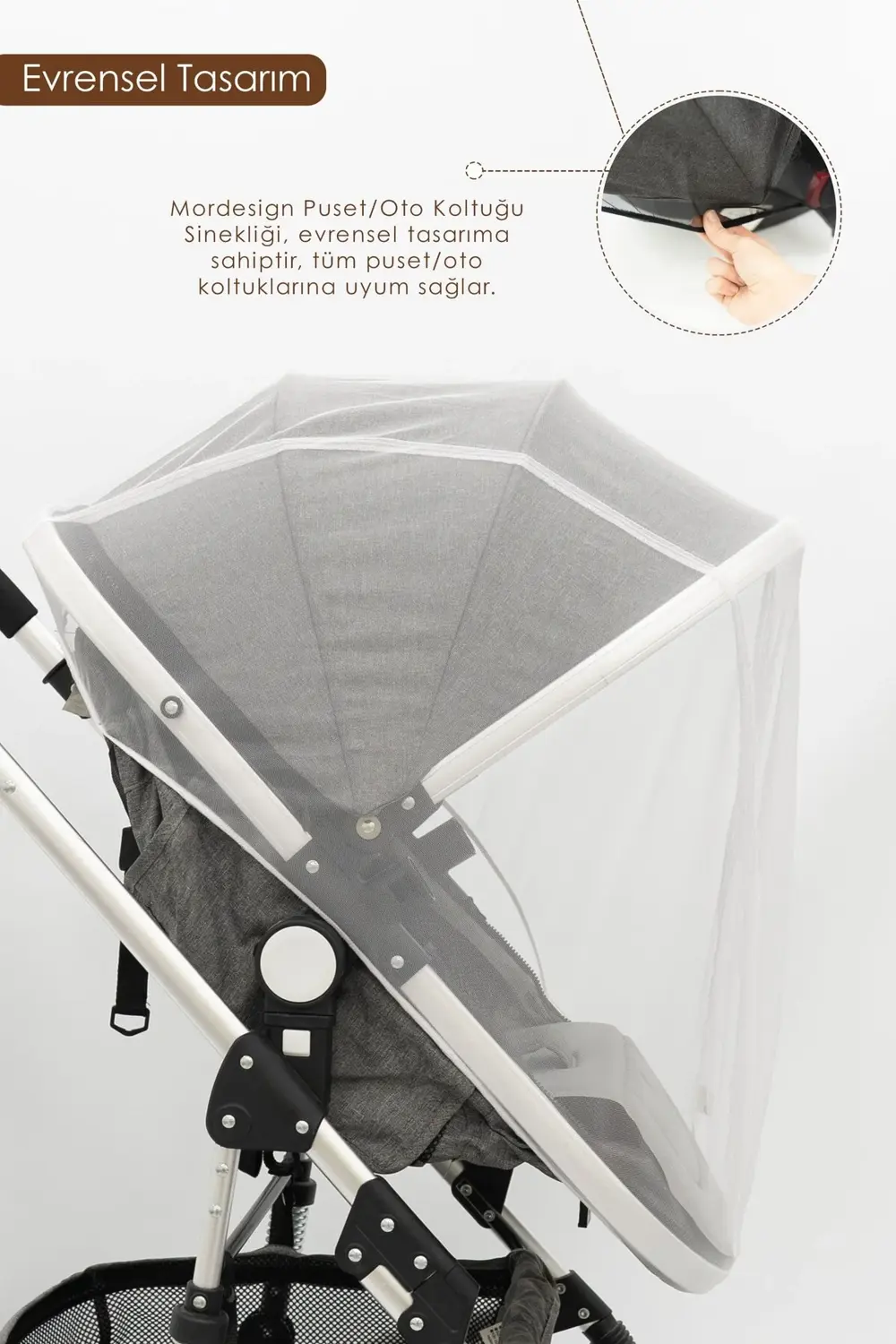 Mordesign Bebek Arabası Sinekliği/Cibinliği, Sahra Serisi, Beyaz (Tüm Bebek