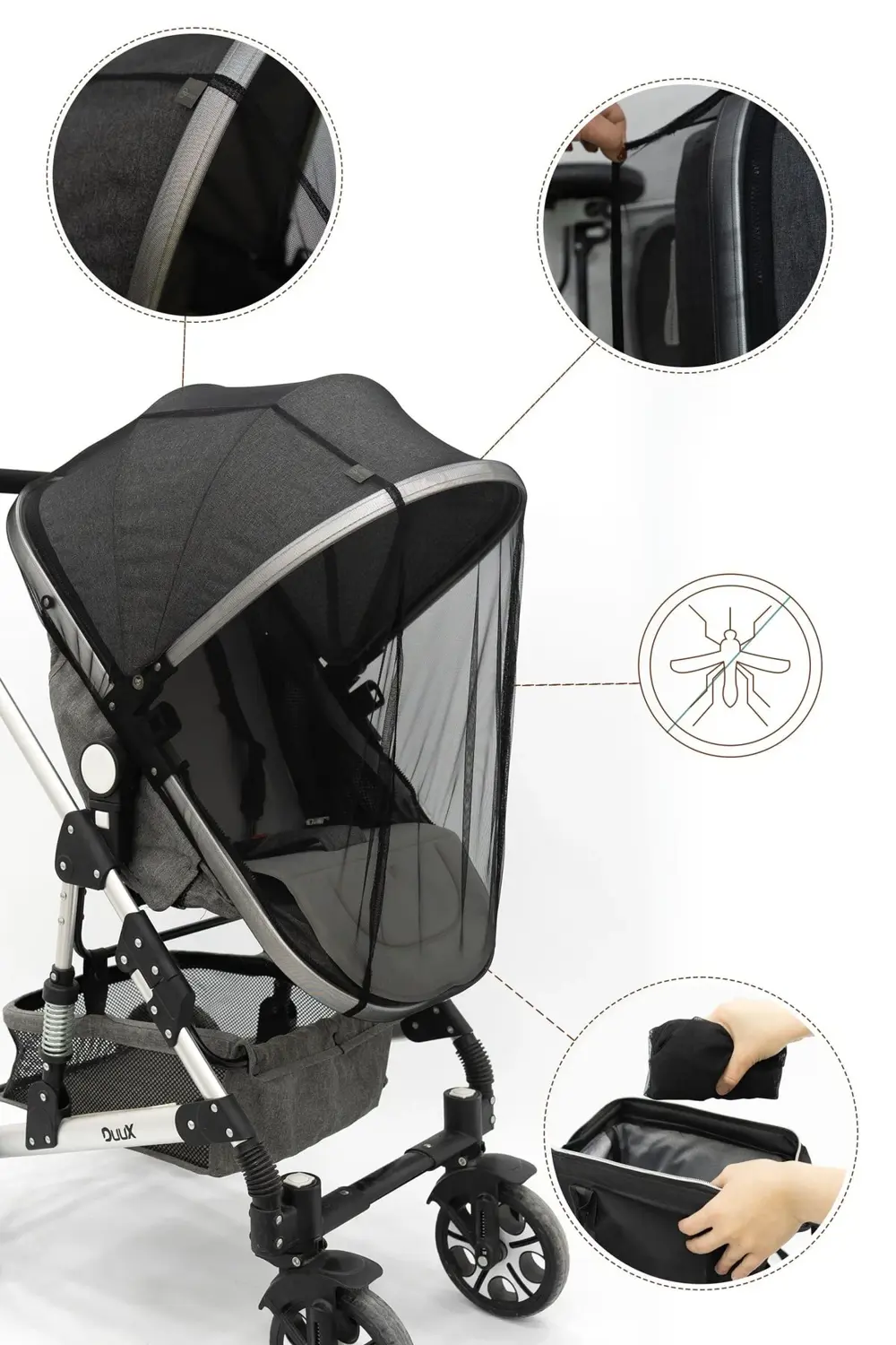 Mordesign Bebek Arabası Sinekliği/Cibinliği, Sahra Serisi, Siyah (Tüm Bebek