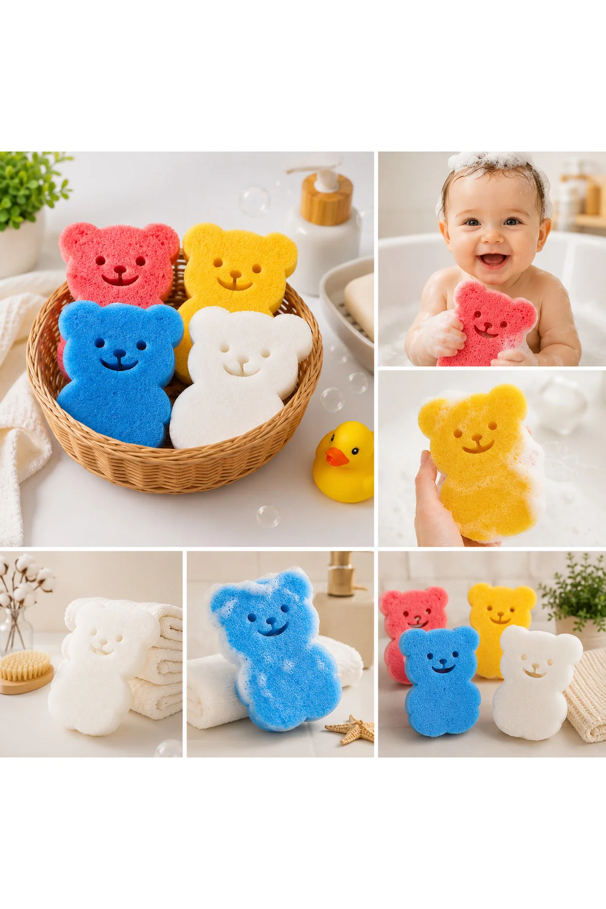 Bebek Ayıcık Figürlü Bebek Banyo Süngeri 4’lü Renkli Yumuşak Banyo Lifi Bebek Ayıcık Figürlü Bebek Banyo Süngeri 4’lü Renkli Yumuşak Banyo Lifi
