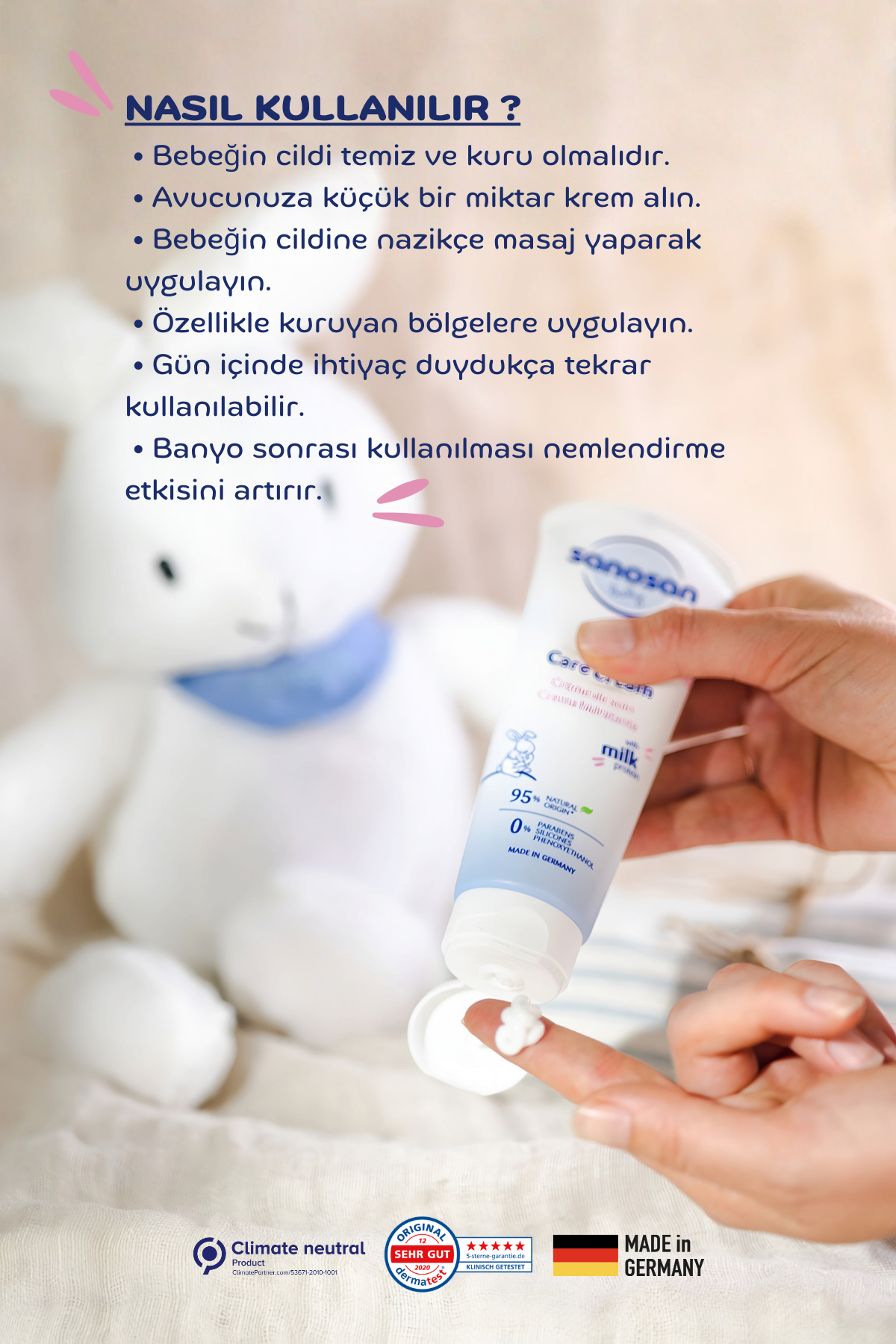 Bebek Bakım Kremi 100 ml - Doğal Süt Proteinli 24 Saat Yüz ve Vücut Nemlendirici Bakım