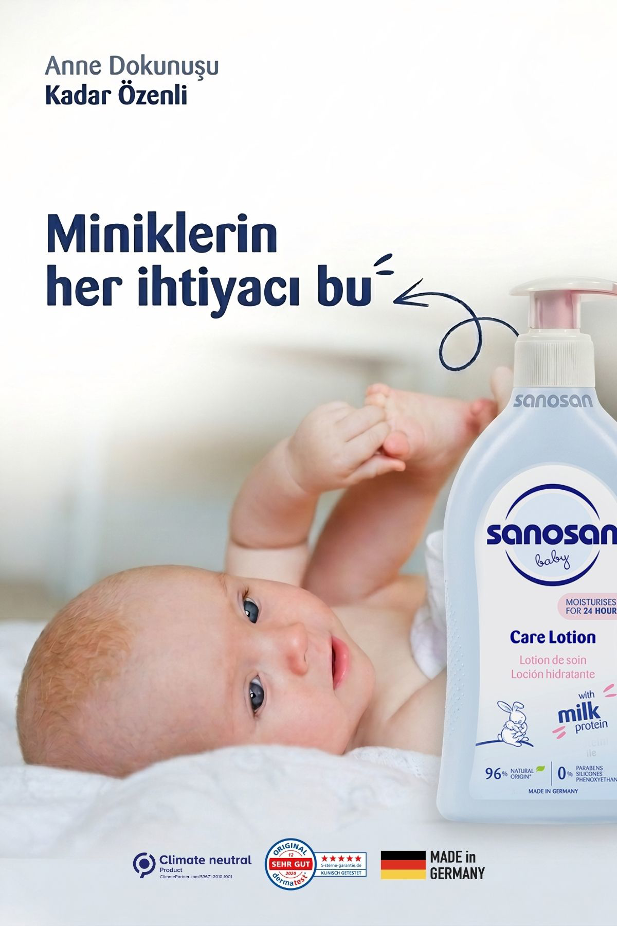 Bebek Bakım Losyonu 200 ml – Süt Proteinli, Papatya ve Panthenollü Nemlendirici Bakım