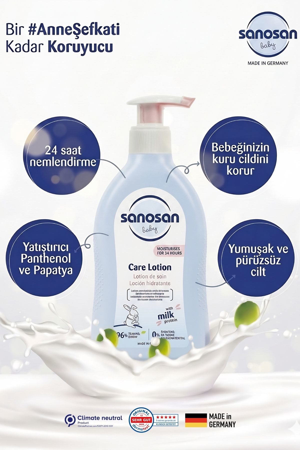 Bebek Bakım Losyonu 200 ml – Süt Proteinli, Papatya ve Panthenollü Nemlendirici Bakım