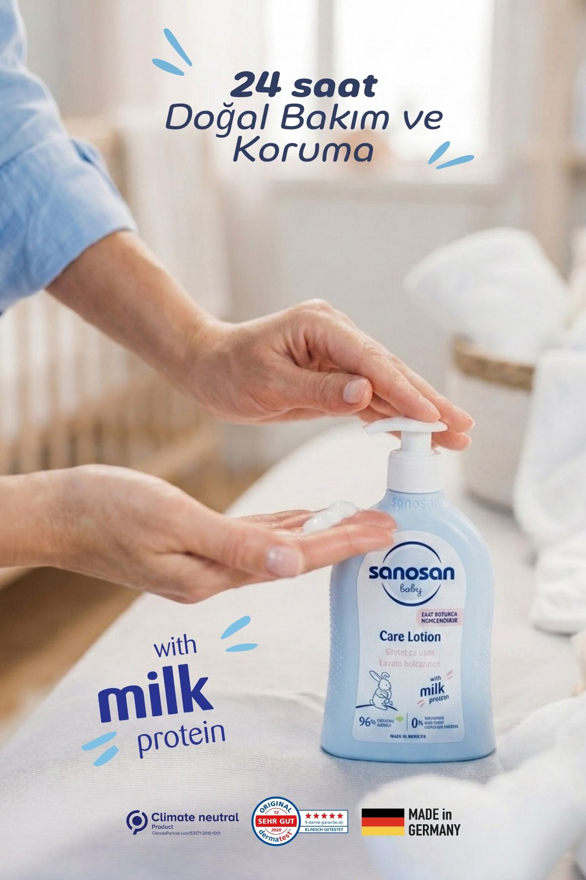 Bebek Bakım Losyonu 200 ml – Süt Proteinli, Papatya ve Panthenollü Nemlendirici Bakım