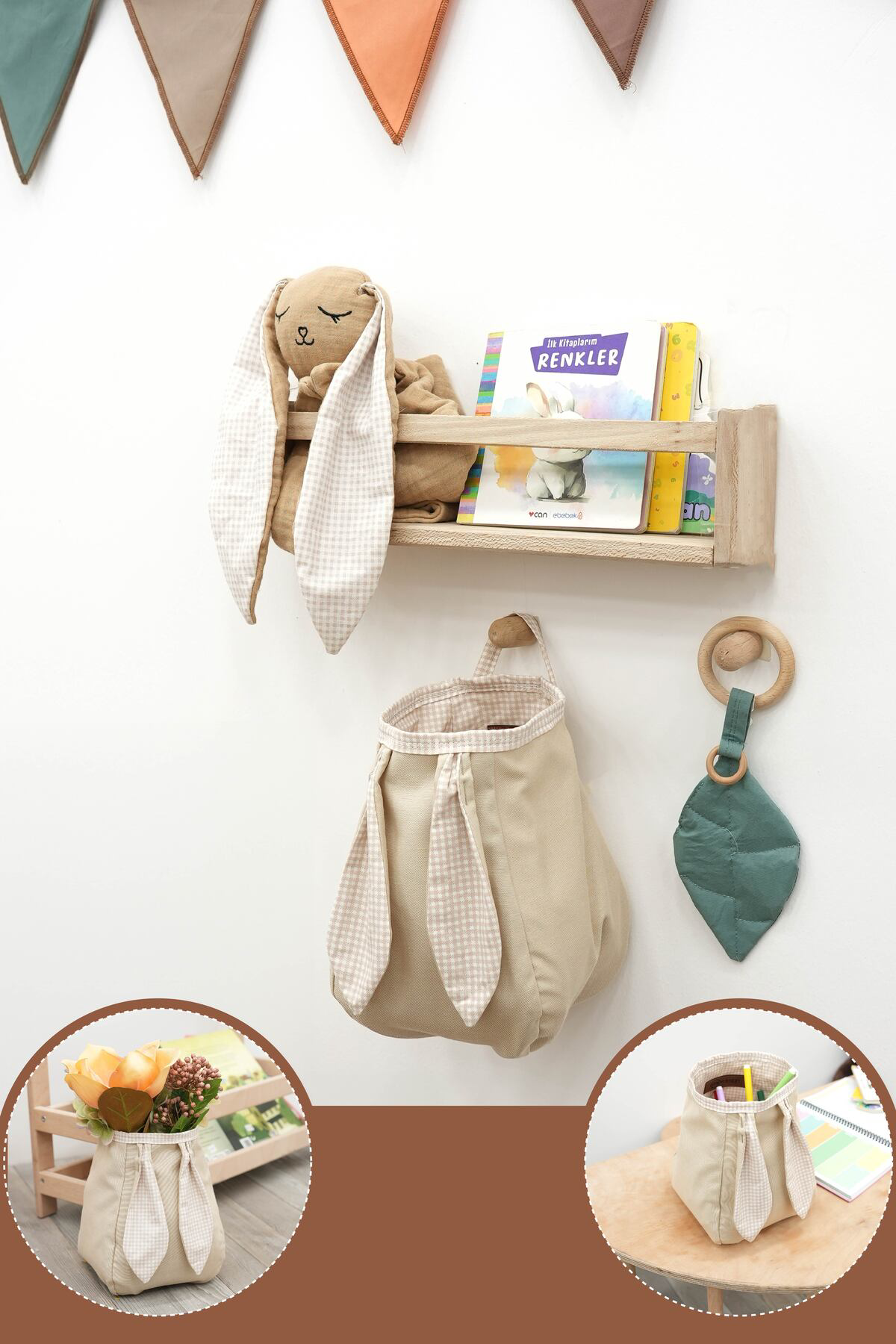 Mordesign Bebek Bakım Organizeri, Asılabilir Duvar Sepeti, Anaokulu Depolam