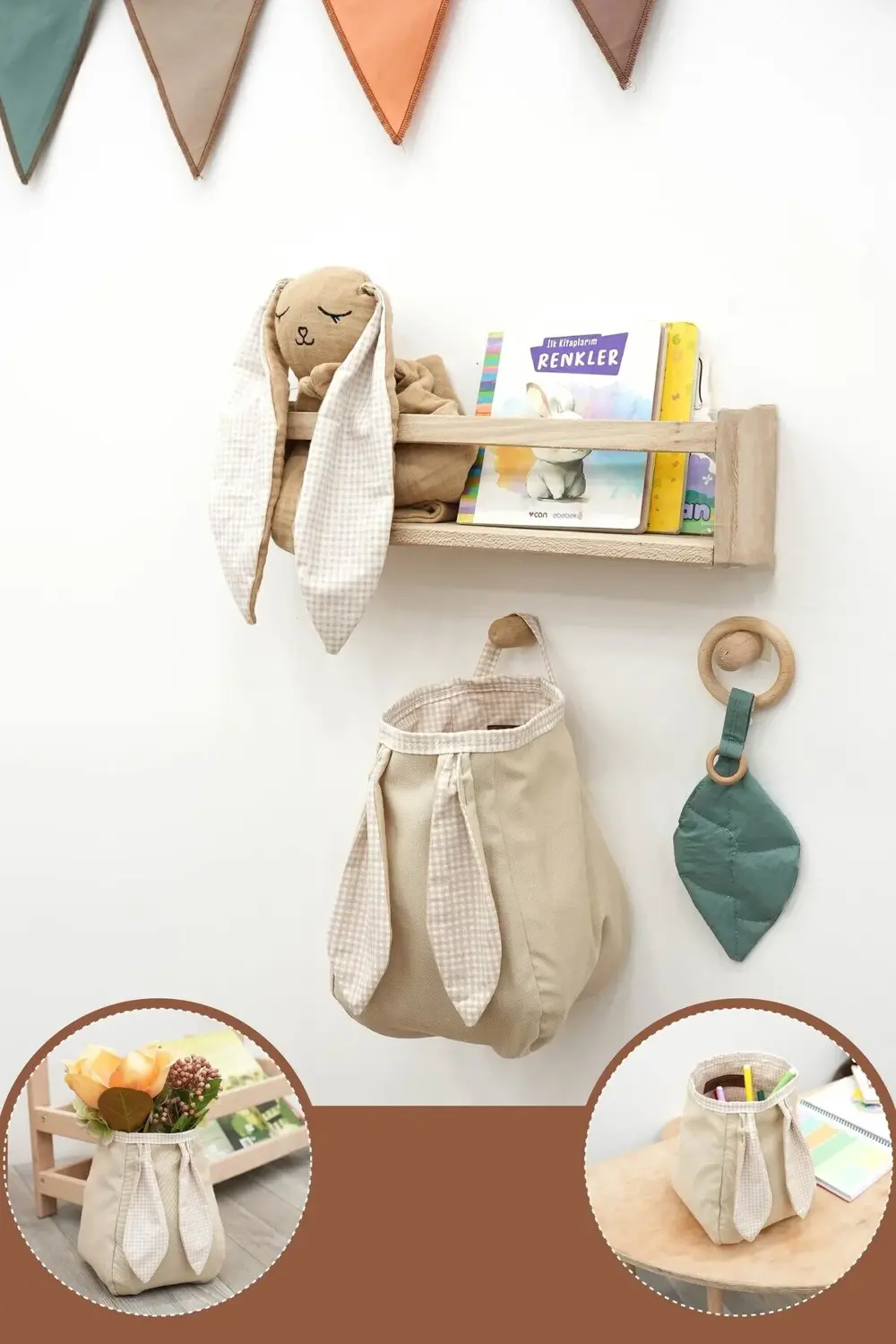 Mordesign Bebek Bakım Organizeri, Asılabilir Duvar Sepeti, Anaokulu Depolam