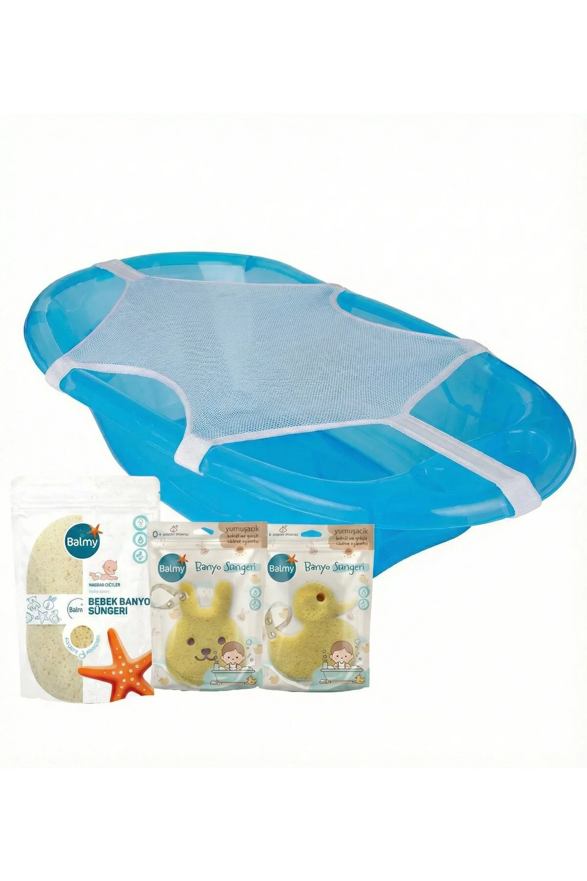 Bebek Banyo Bakım Seti / 3 Adet Tahriş Karşıtı Sünger - 1 Adet Be
