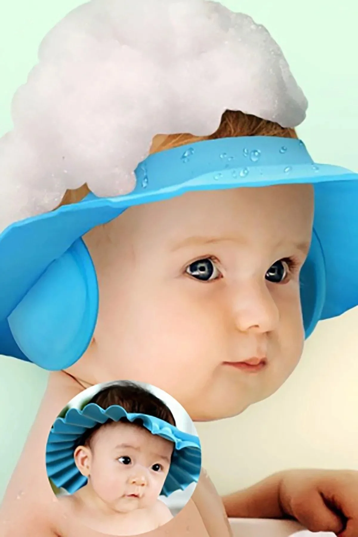 Bebek Banyo Şapkası Düğmeli Kulaklıklı Bebek Yıkama Şapkası Bebek