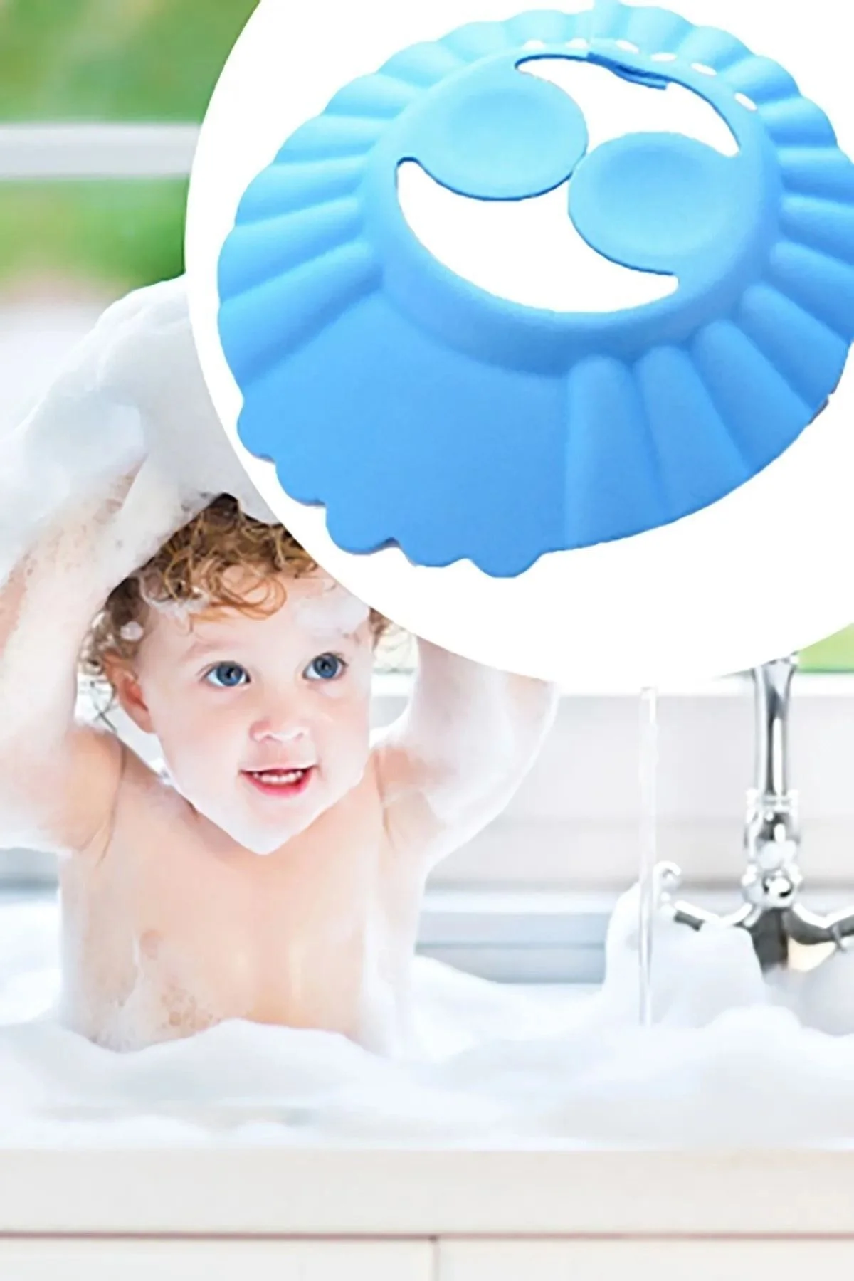 Bebek Banyo Şapkası Düğmeli Kulaklıklı Bebek Yıkama Şapkası Bebek