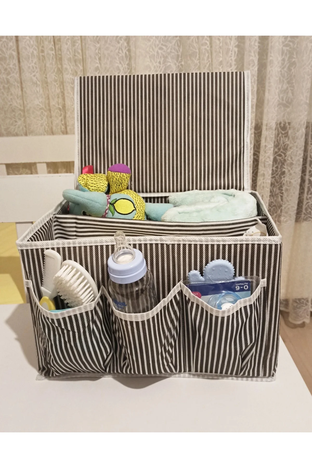 Bebek Beşik Başucu Düzenleyici Kapaklı 5 Bölmeli Organizer - Görsel 3