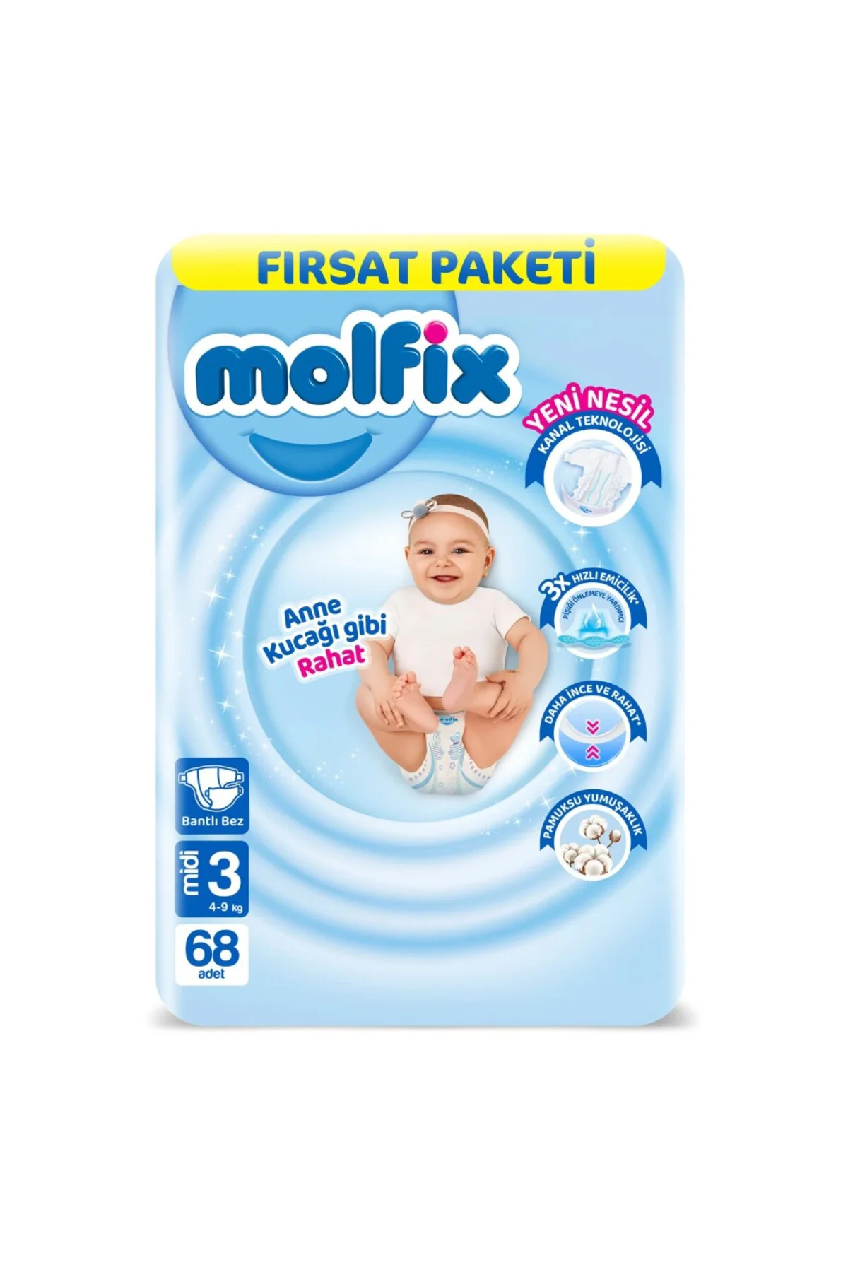 Bebek Bezi Fırsat Paketi 3 Beden 4-9 Kg 68 Adet