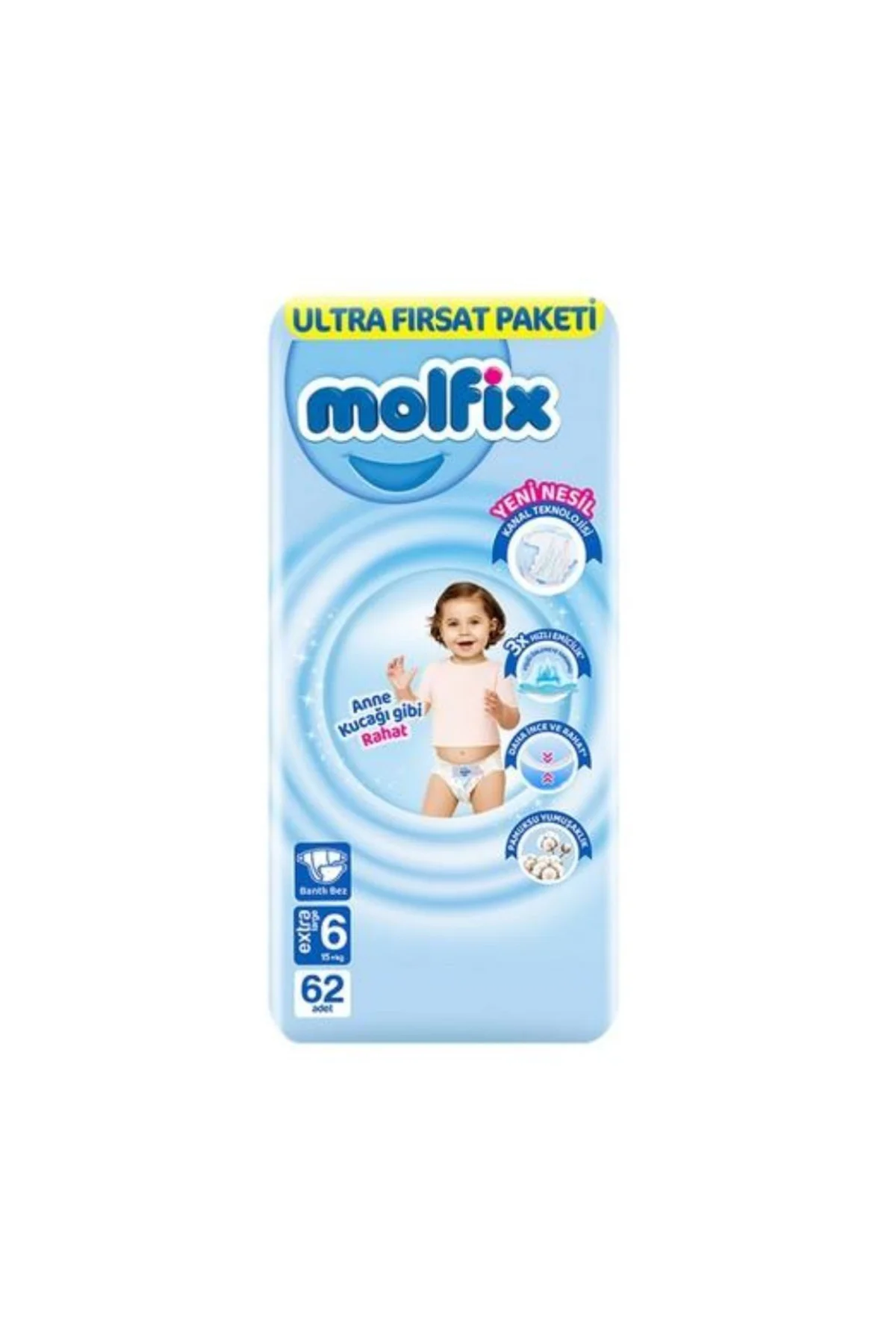 Bebek Bezi Ultra Fırsat Paketi 6 Beden 15+ Kg 62 Adet