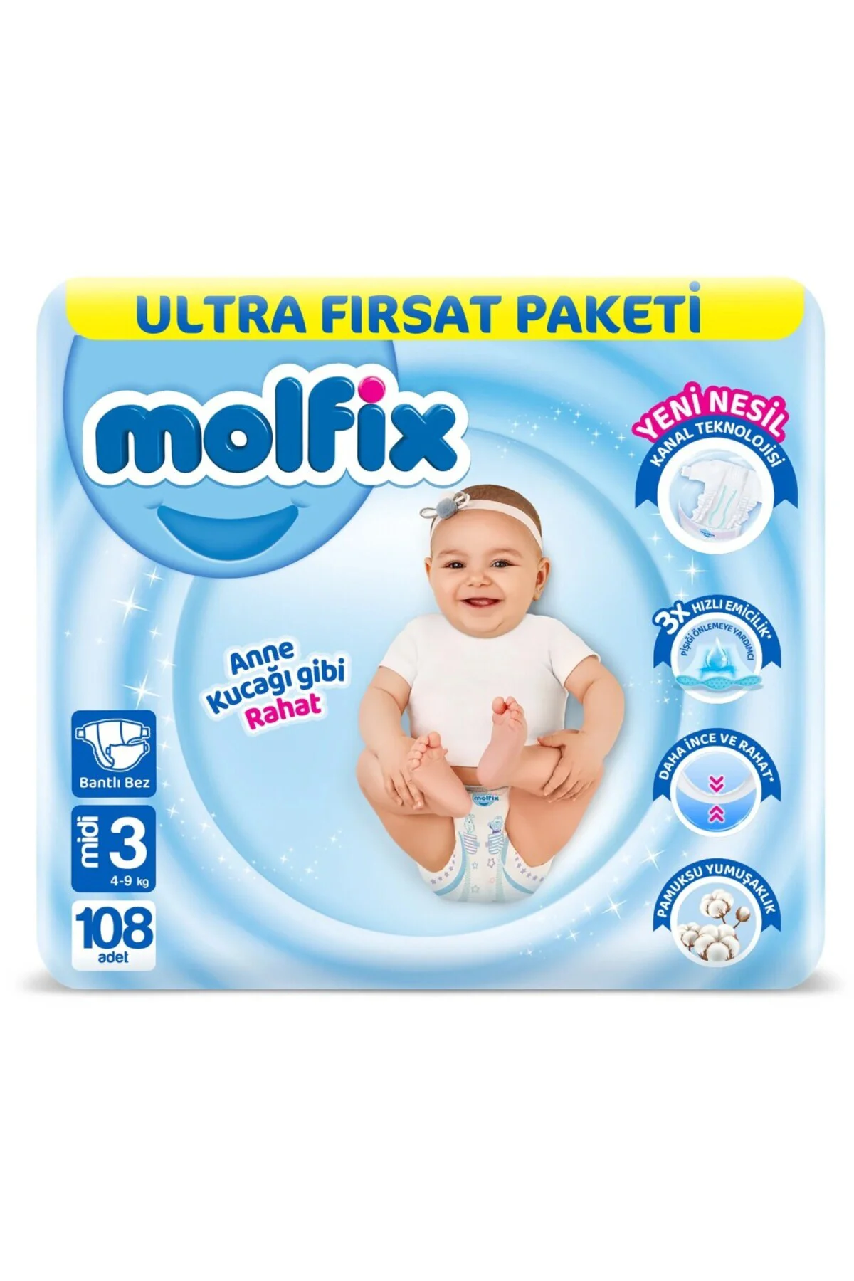 Bebek Bezi Ultra Fırsat Paketi 3 Beden 4-9 Kg 108 Adet
