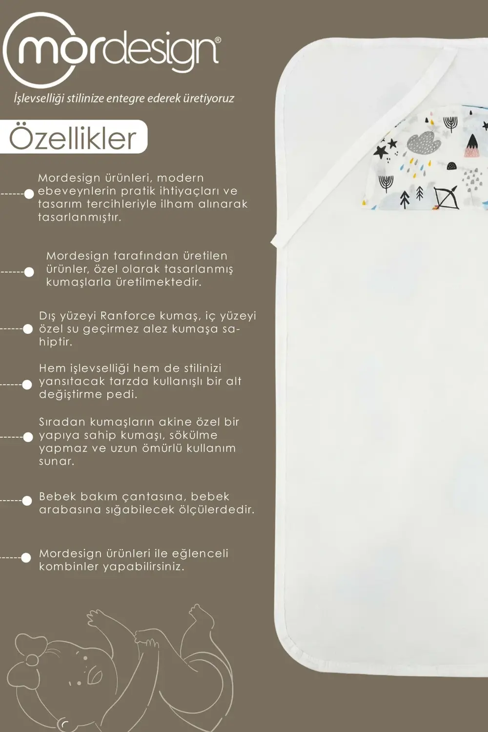 Mordesign Bebek Çanta Alt Açma Minderi  Alt Değiştirme Pedi  Taşınabilir Ba