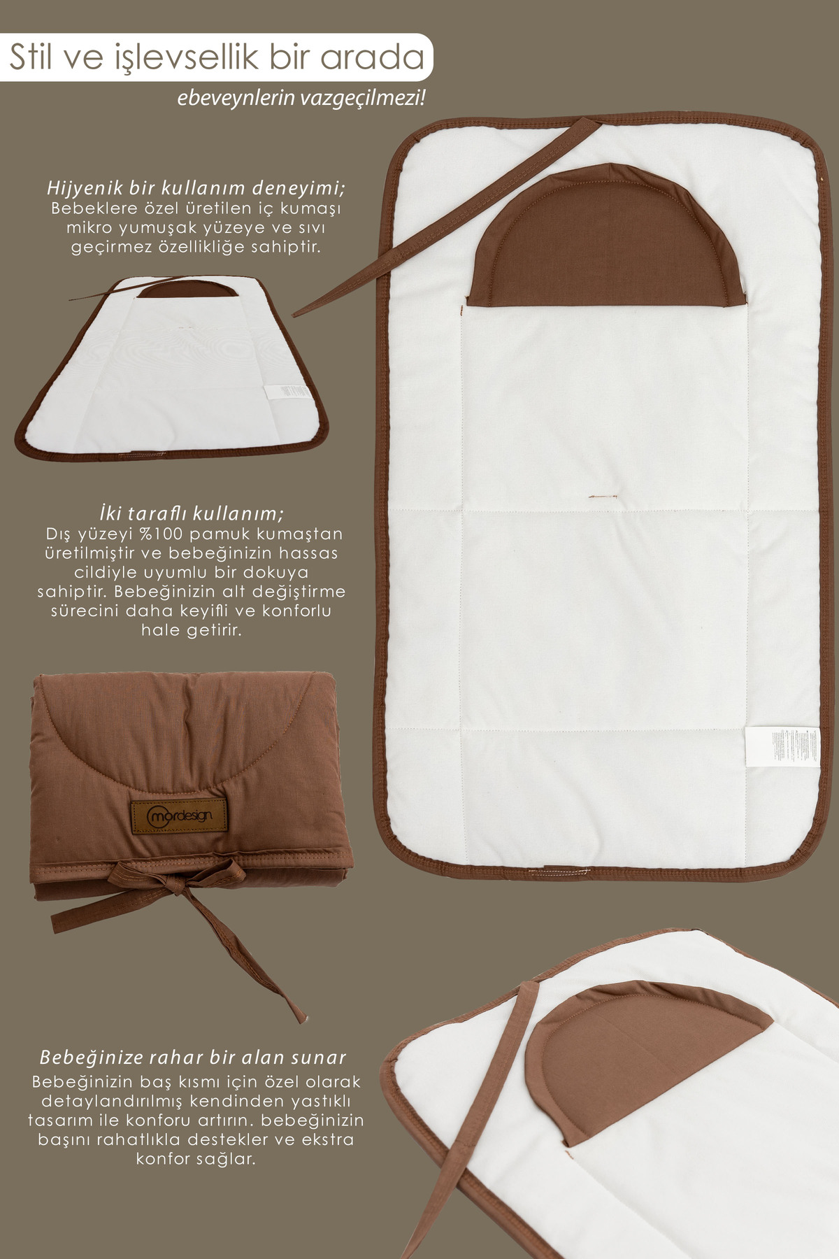 Mordesign Bebek Çanta Alt Açma Minderi, Alt Değiştirme Pedi, Taşınabilir Ba