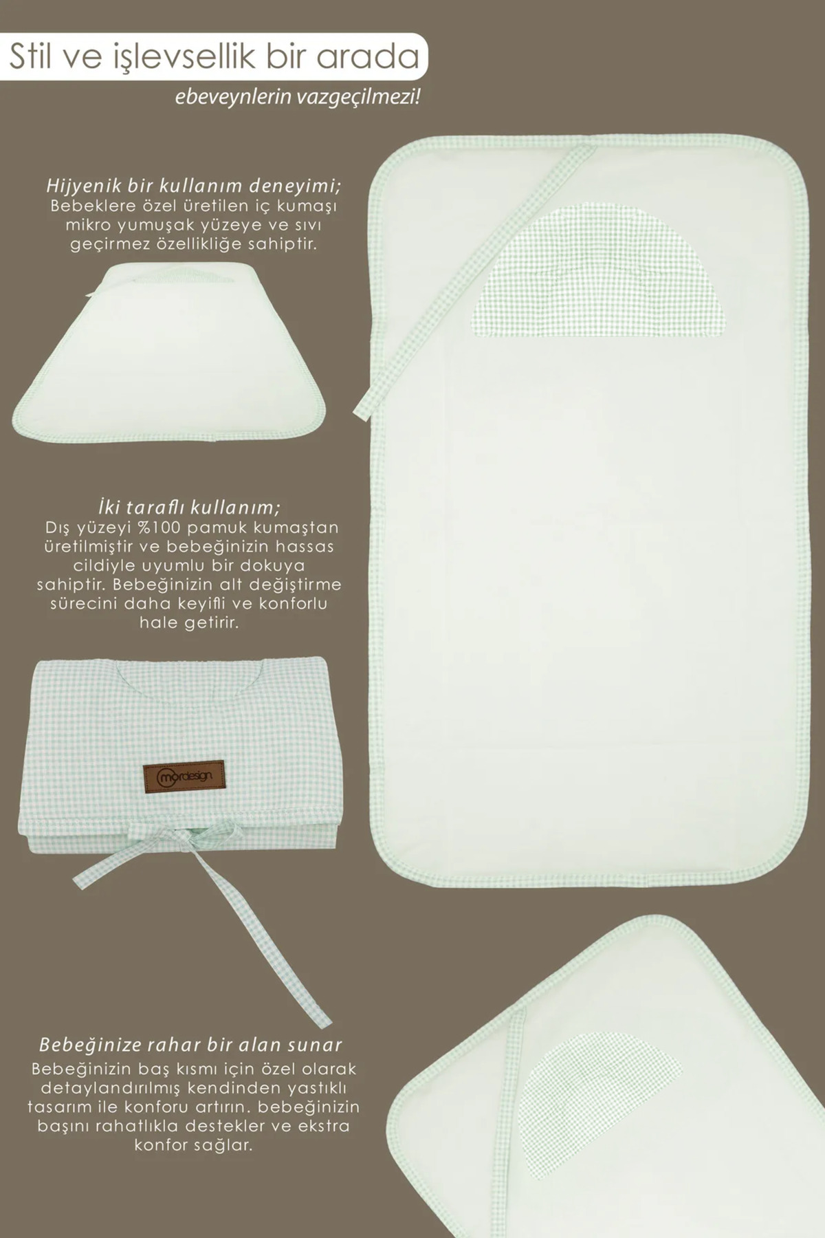 Mordesign Bebek Çanta Alt Açma Minderi, Alt Değiştirme Pedi, Taşınabilir Ba