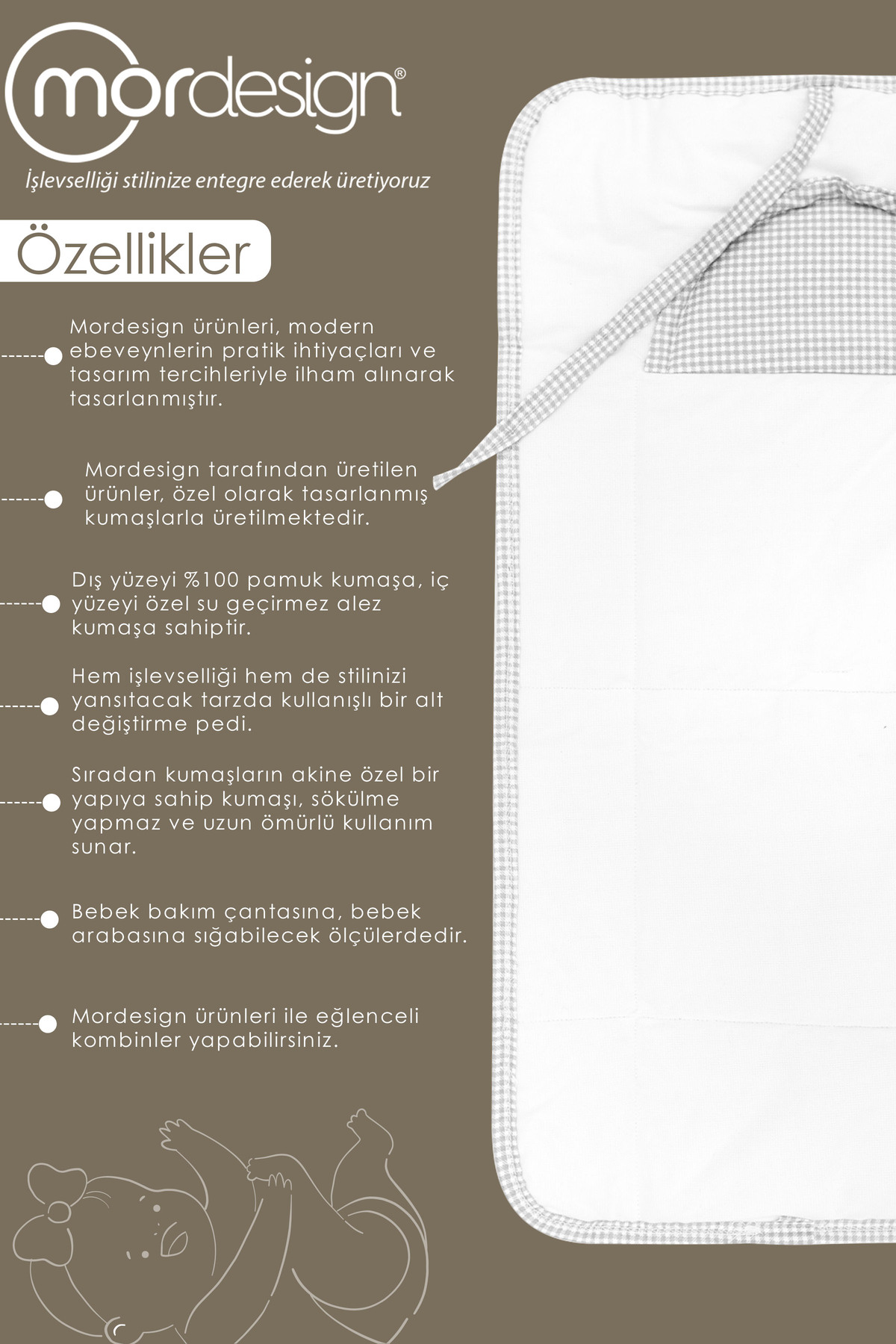 Mordesign Bebek Çanta Alt Açma Minderi Alt Değiştirme Pedi Taşınabilir Bakı