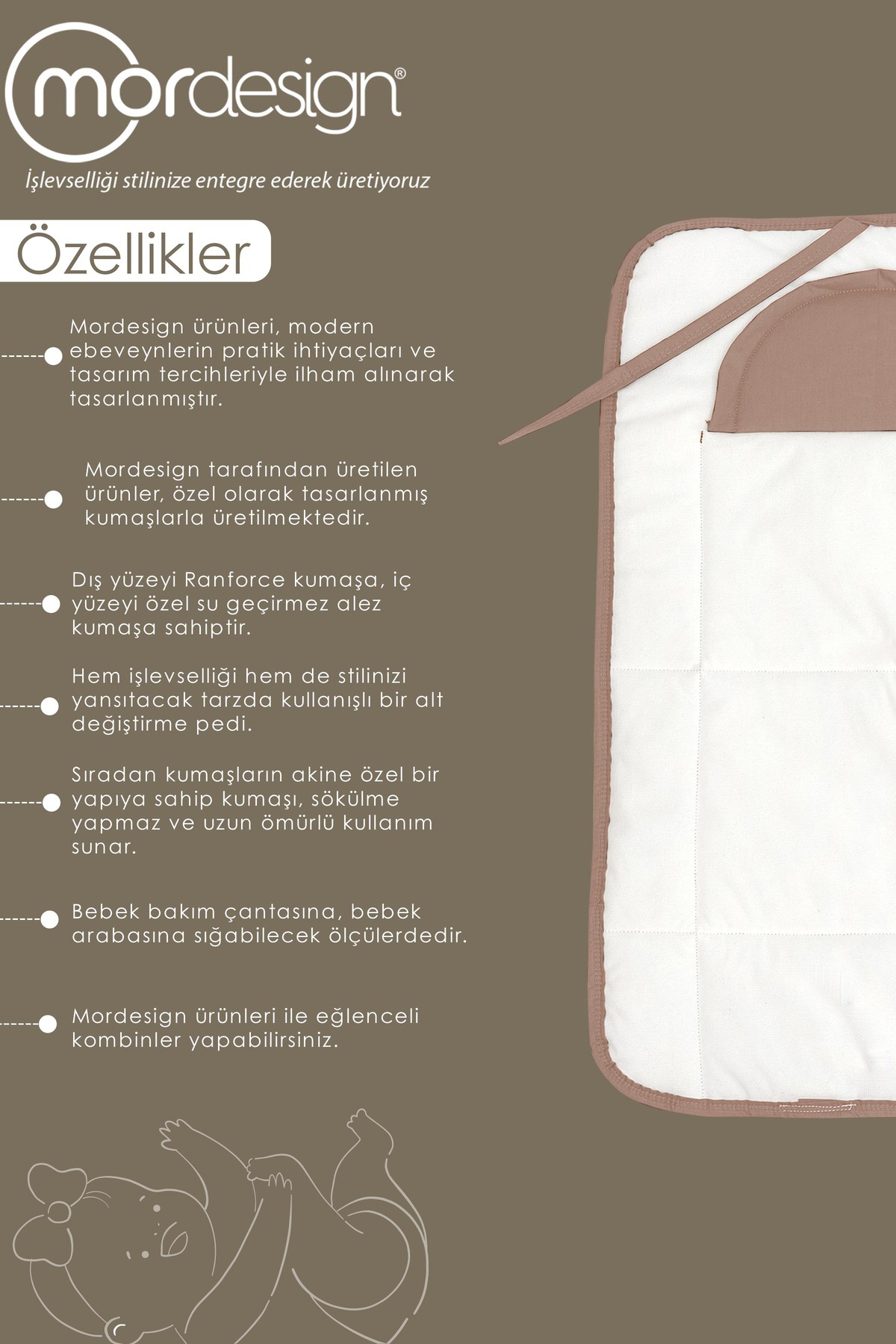 Mordesign Bebek Çanta Alt Açma Minderi Alt Değiştirme Pedi Taşınabilir Bakı