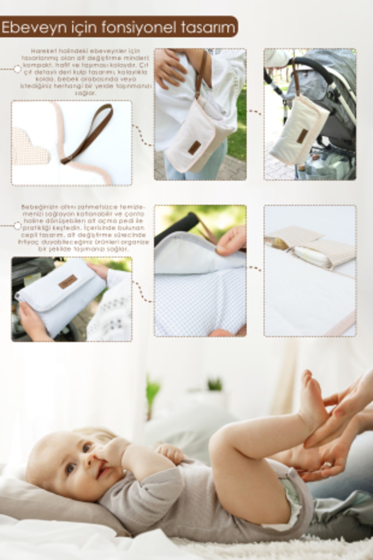 Mordesign Bebek Çanta Alt Açma Minderi, Alt Değiştirme Pedi, Taşınabilir Ba